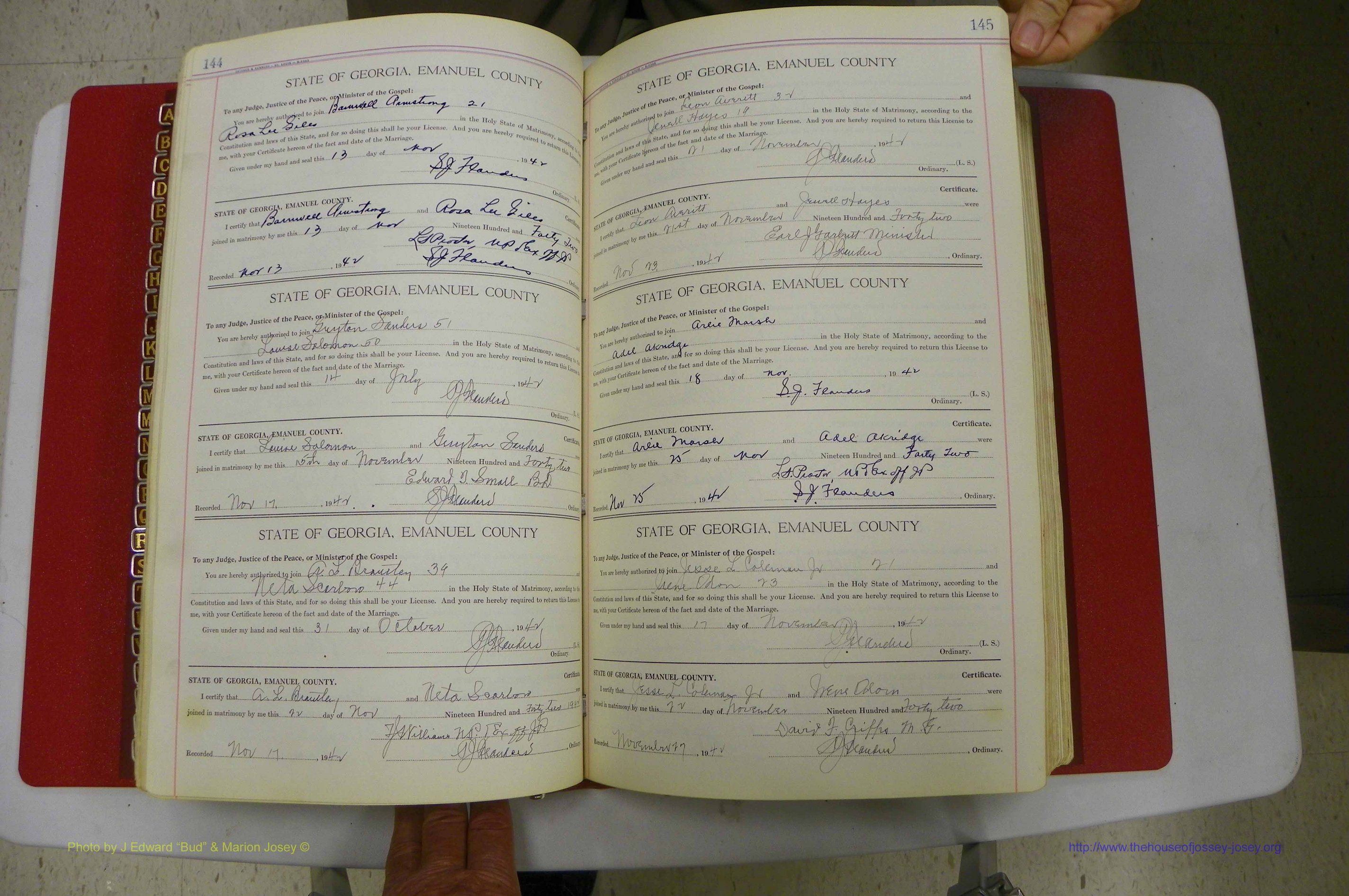 Emanuel Co, Ga, Marriages Book I, 1940 - 1949, White, P 144-145.JPG