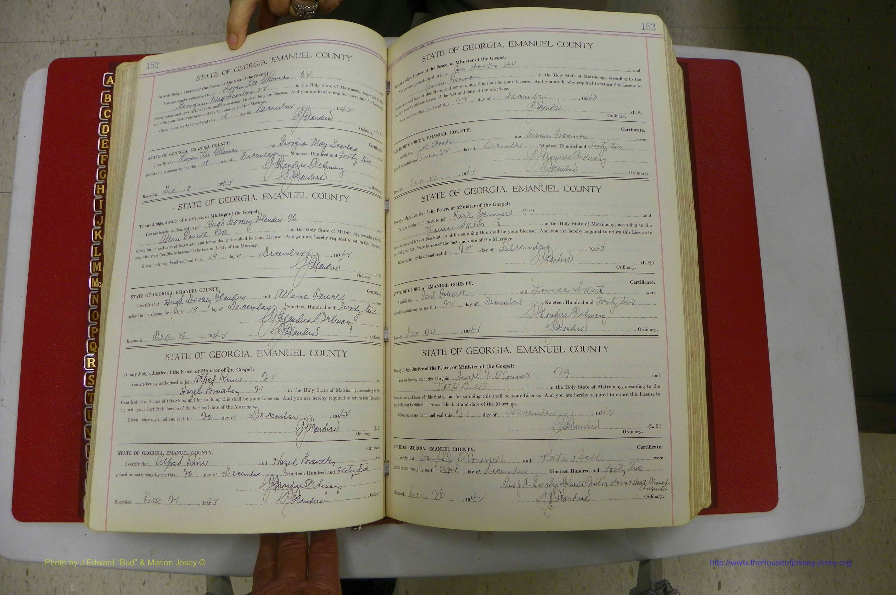 Emanuel Co, Ga, Marriages Book I, 1940 - 1949, White, P 152-153.JPG