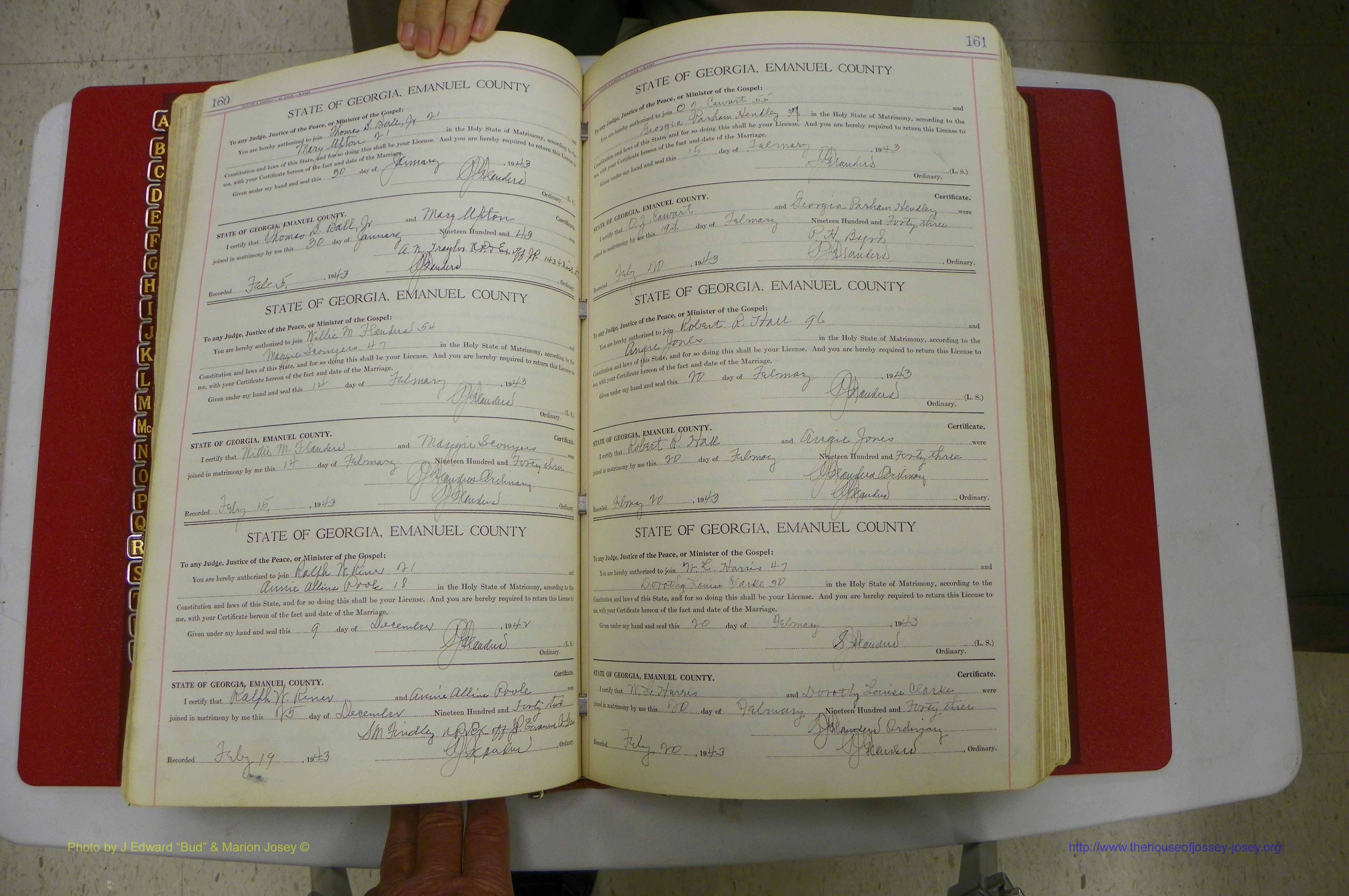 Emanuel Co, Ga, Marriages Book I, 1940 - 1949, White, P 160-161.JPG