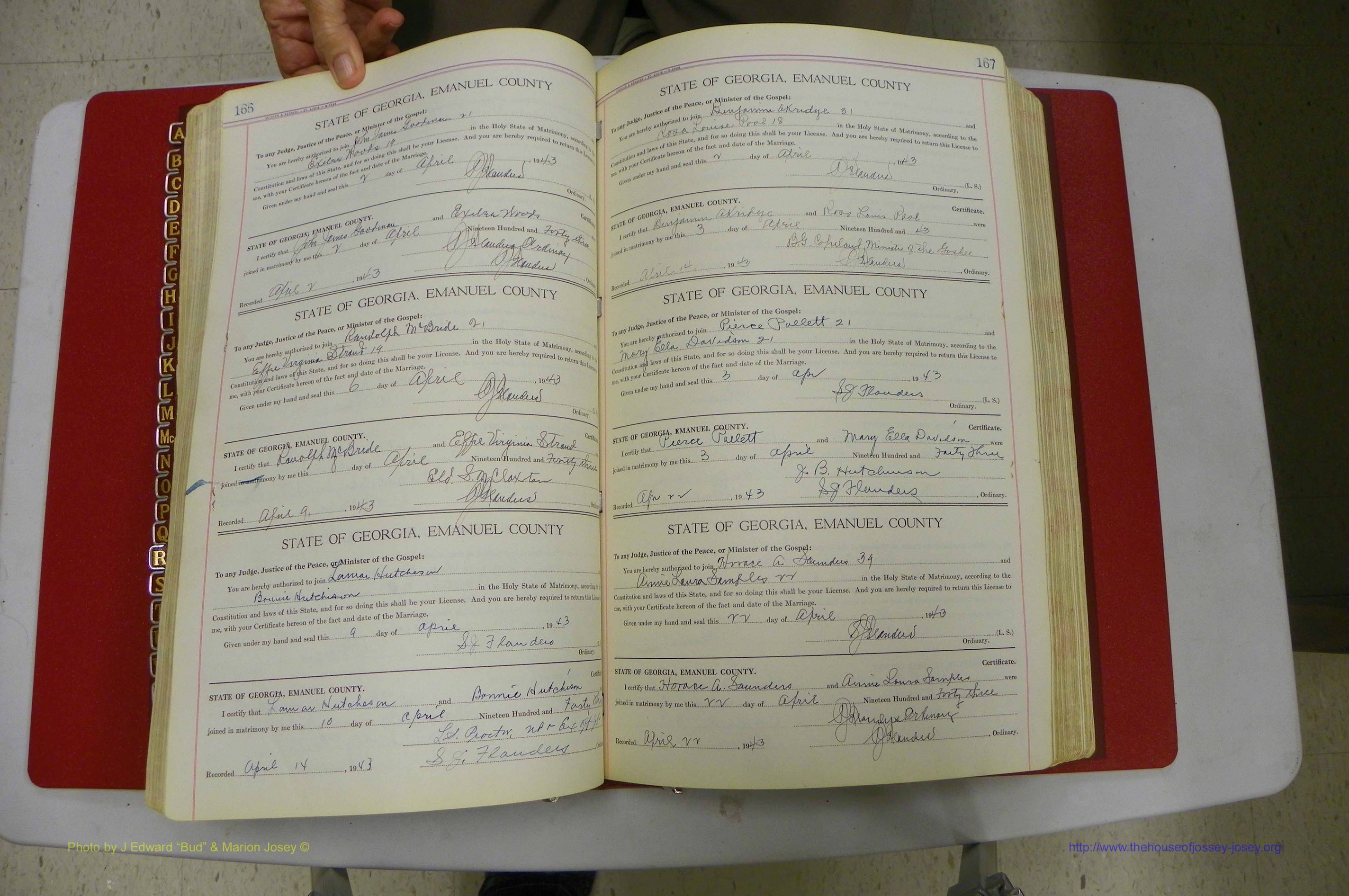 Emanuel Co, Ga, Marriages Book I, 1940 - 1949, White, P 166-167.JPG