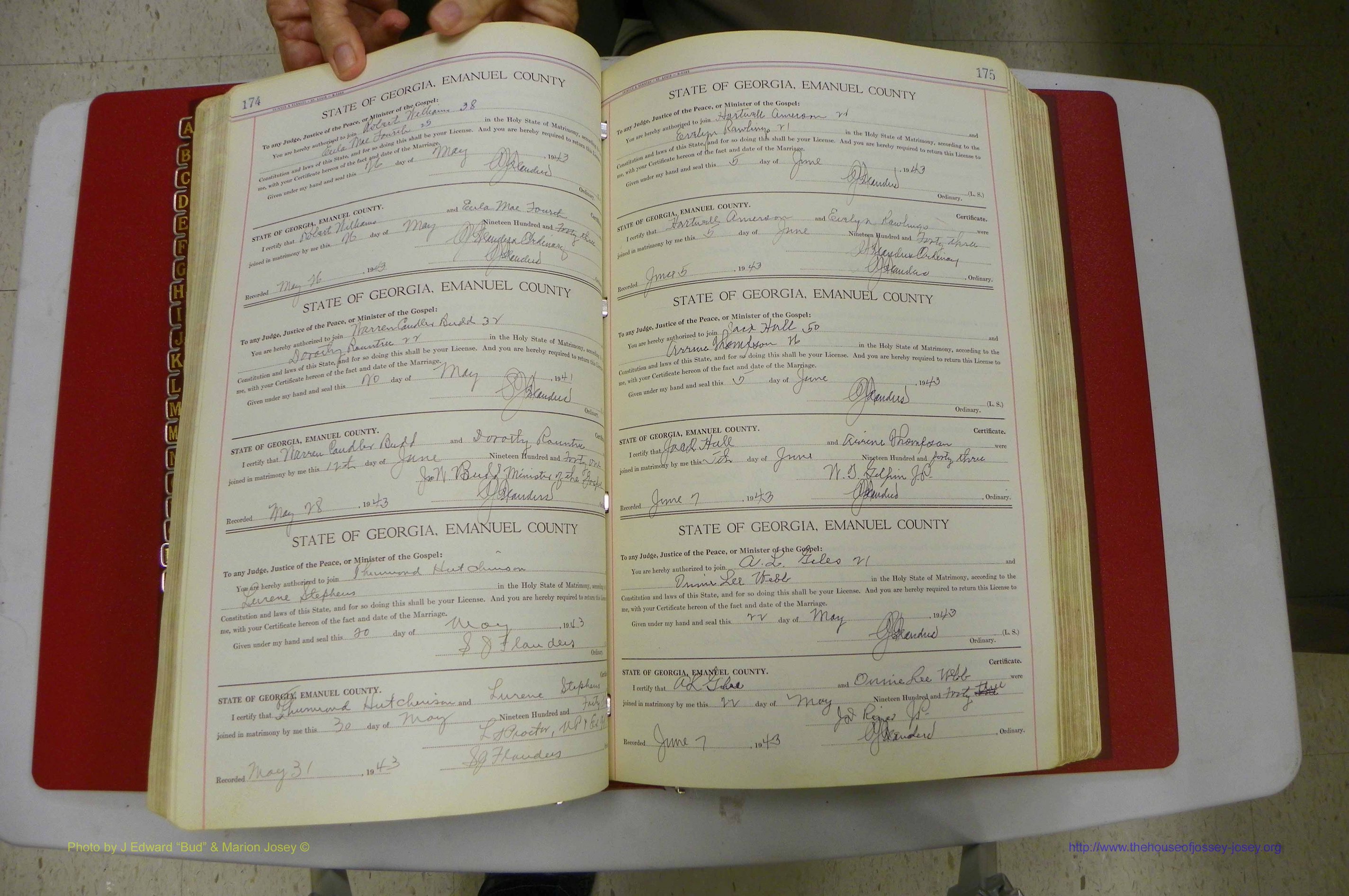 Emanuel Co, Ga, Marriages Book I, 1940 - 1949, White, P 174-175.JPG