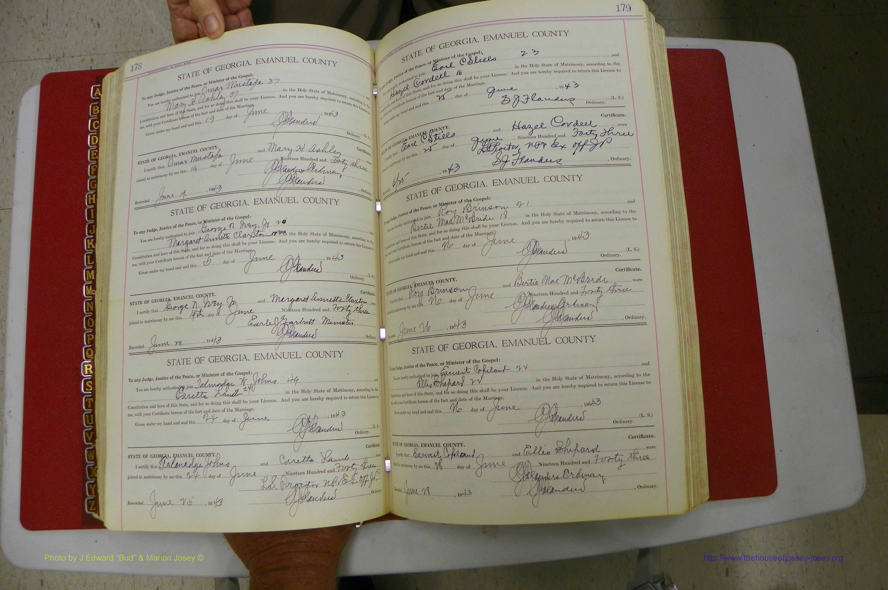 Emanuel Co, Ga, Marriages Book I, 1940 - 1949, White, P 178-179.JPG