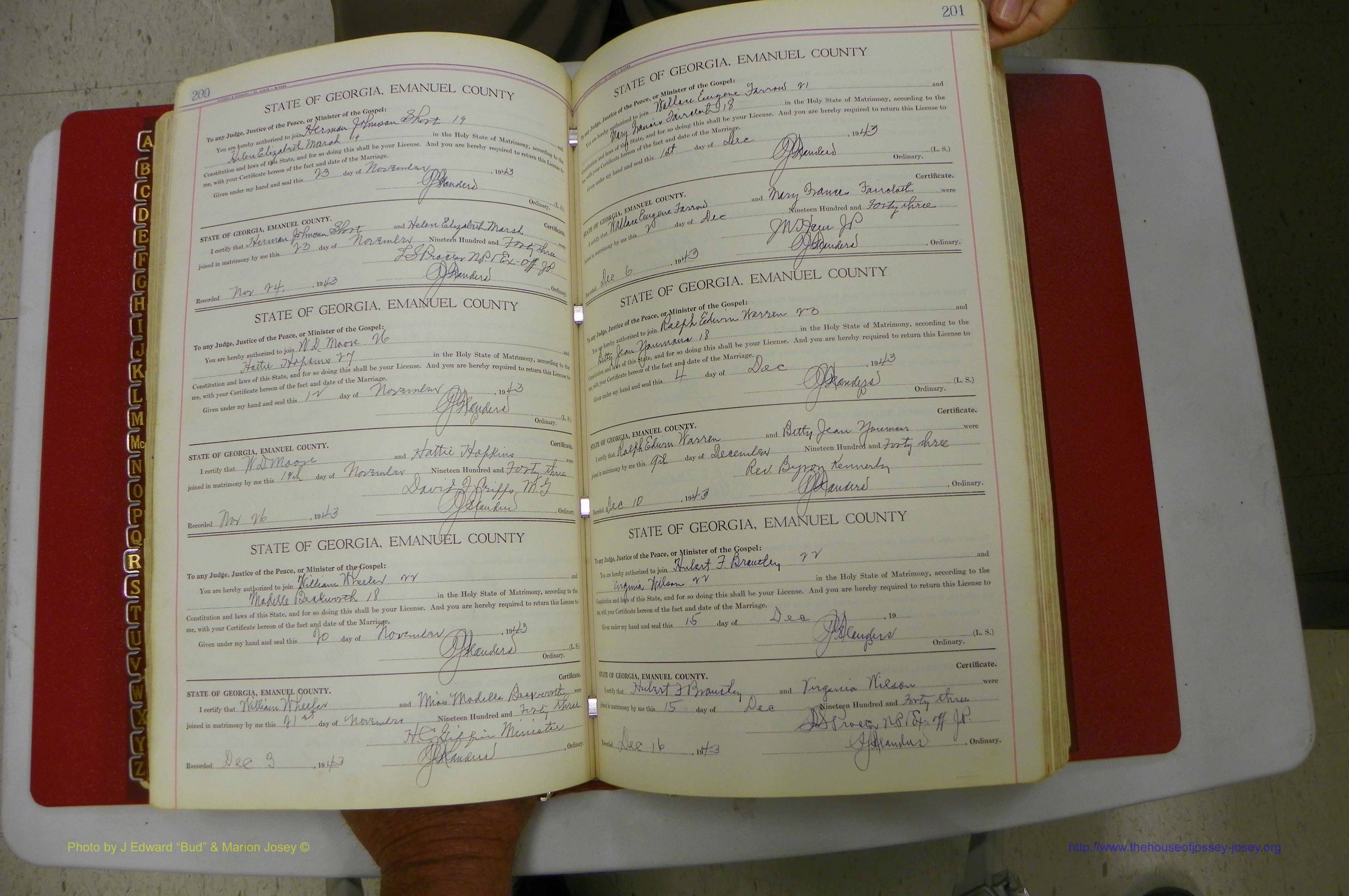 Emanuel Co, Ga, Marriages Book I, 1940 - 1949, White, P 200-201.JPG