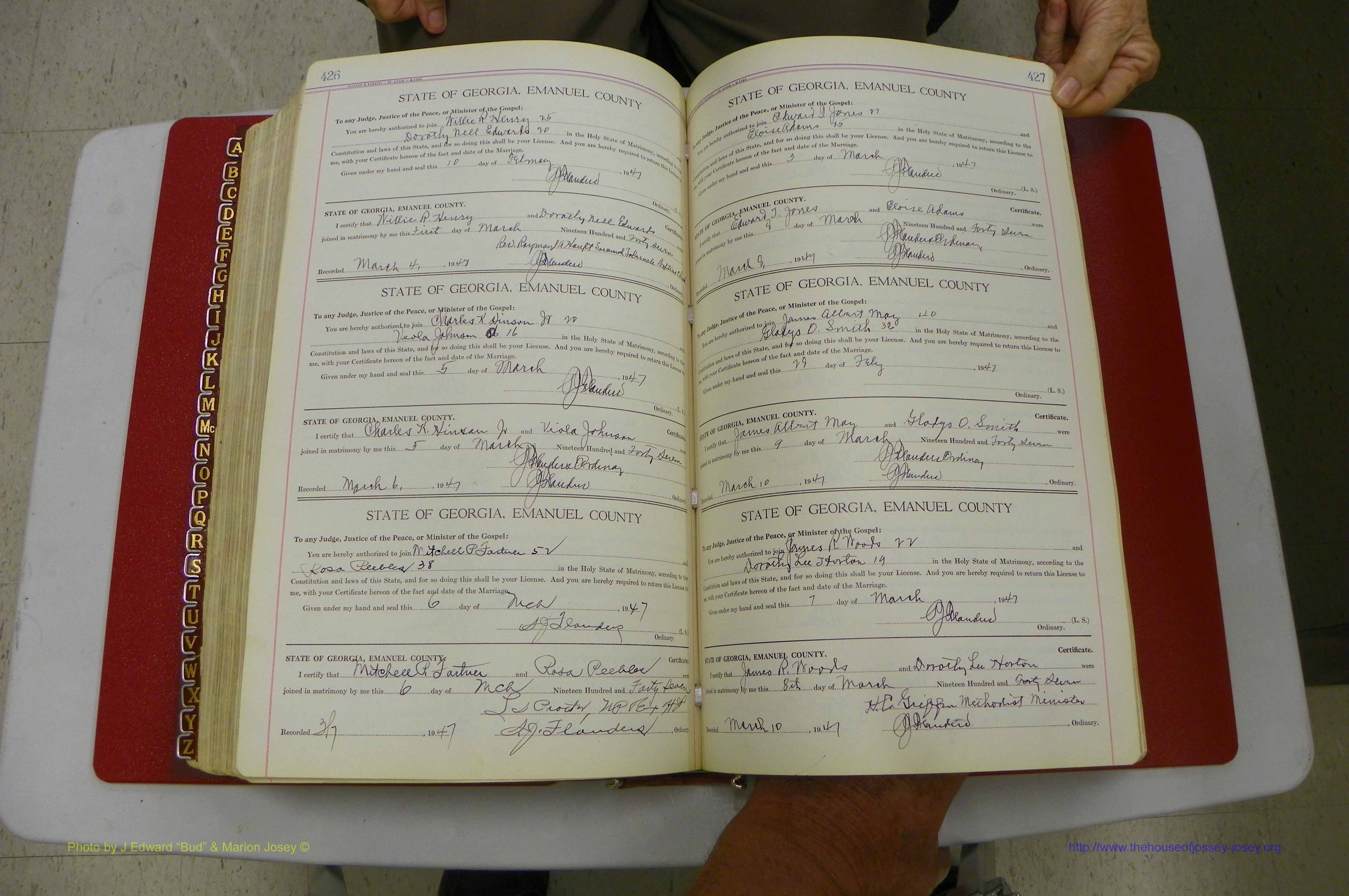 Emanuel Co, Ga, Marriages Book I, 1940 - 1949, White, P 426-427.JPG