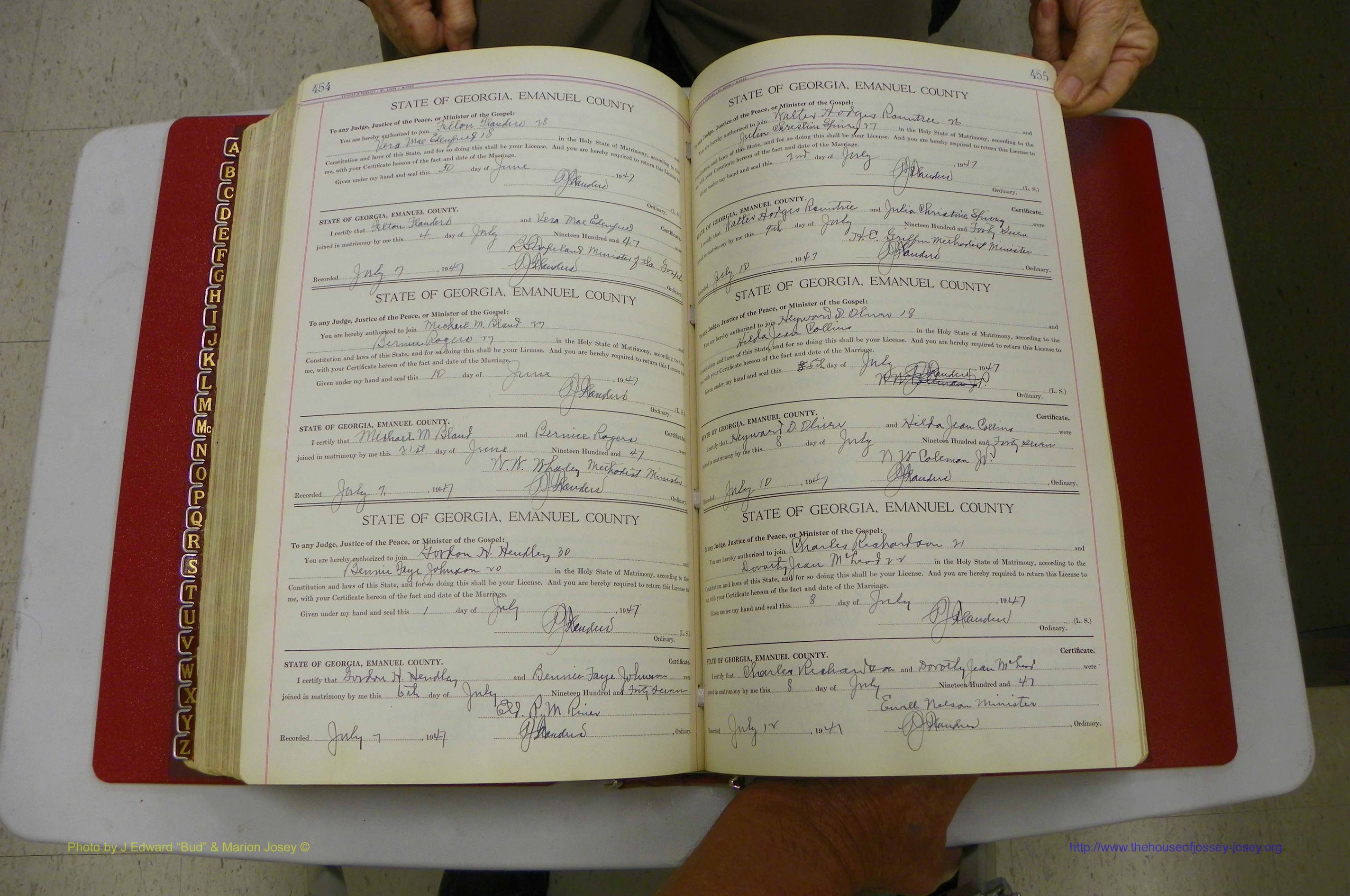 Emanuel Co, Ga, Marriages Book I, 1940 - 1949, White, P 454-455.JPG