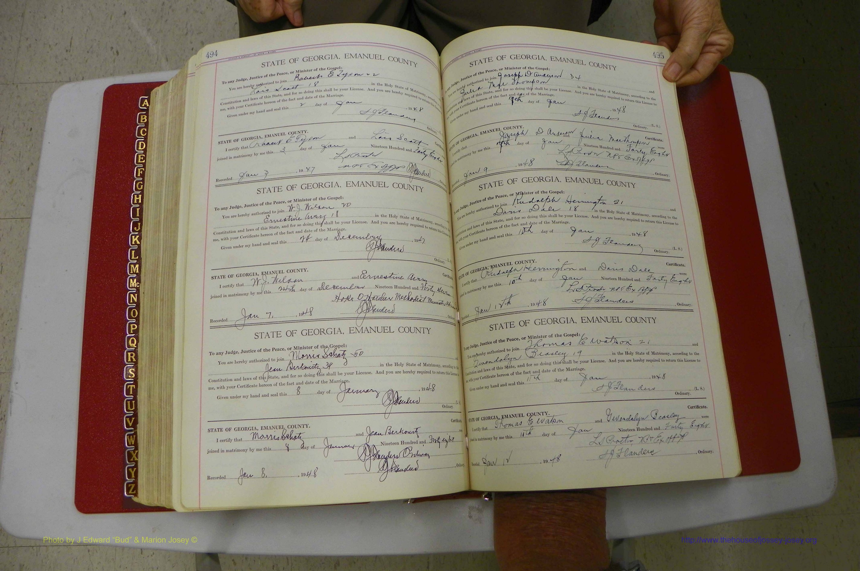 Emanuel Co, Ga, Marriages Book I, 1940 - 1949, White, P 494-495.JPG