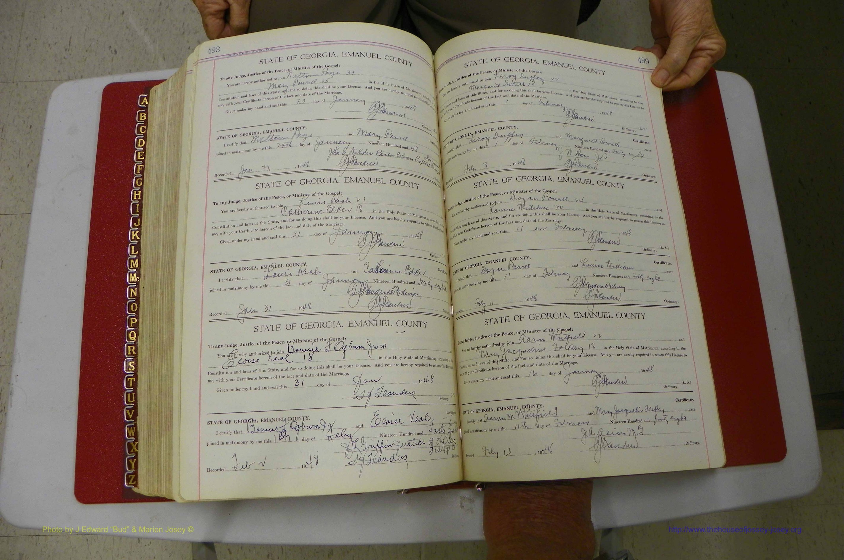 Emanuel Co, Ga, Marriages Book I, 1940 - 1949, White, P 498-499.JPG
