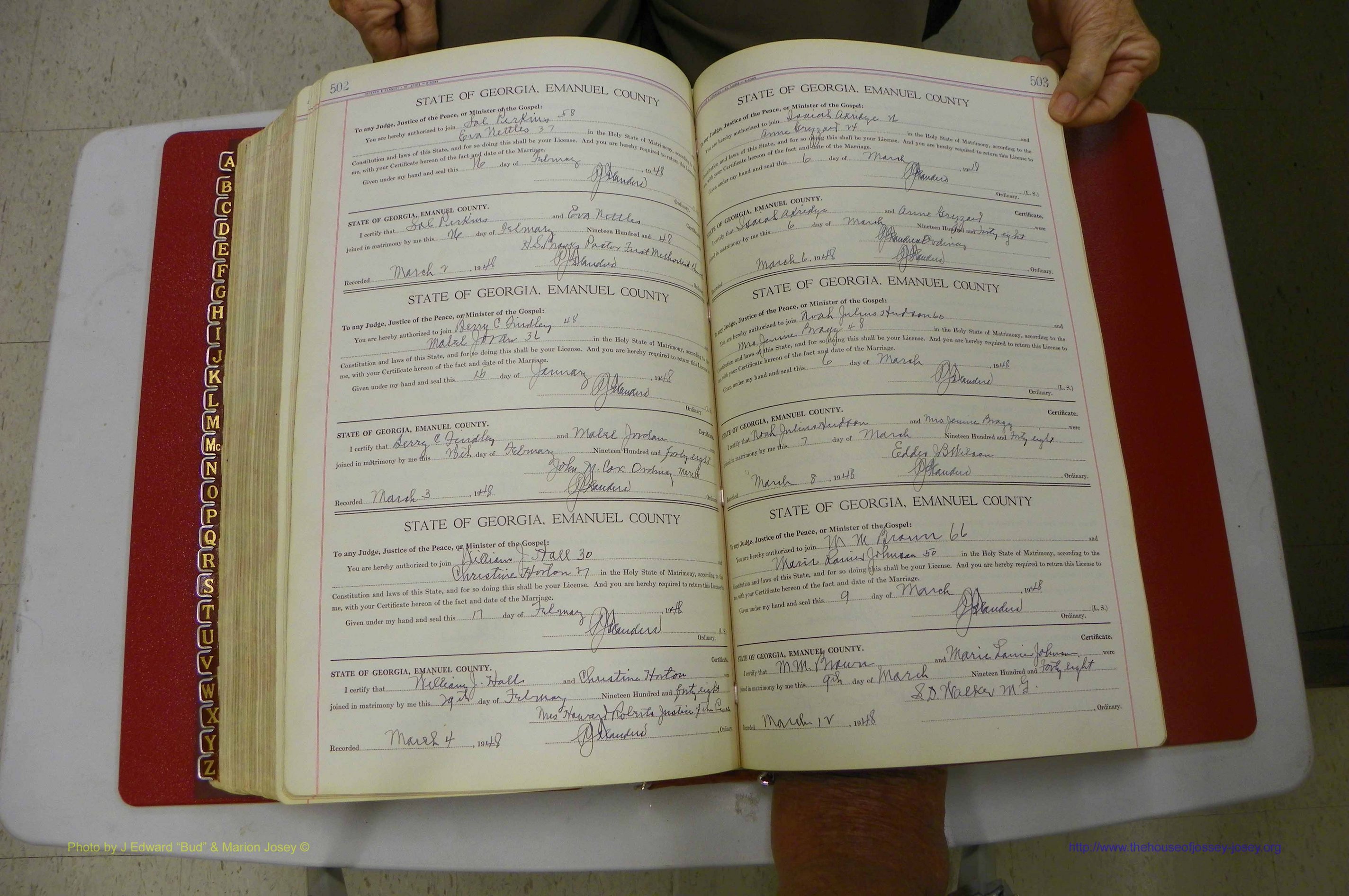 Emanuel Co, Ga, Marriages Book I, 1940 - 1949, White, P 502-503.JPG