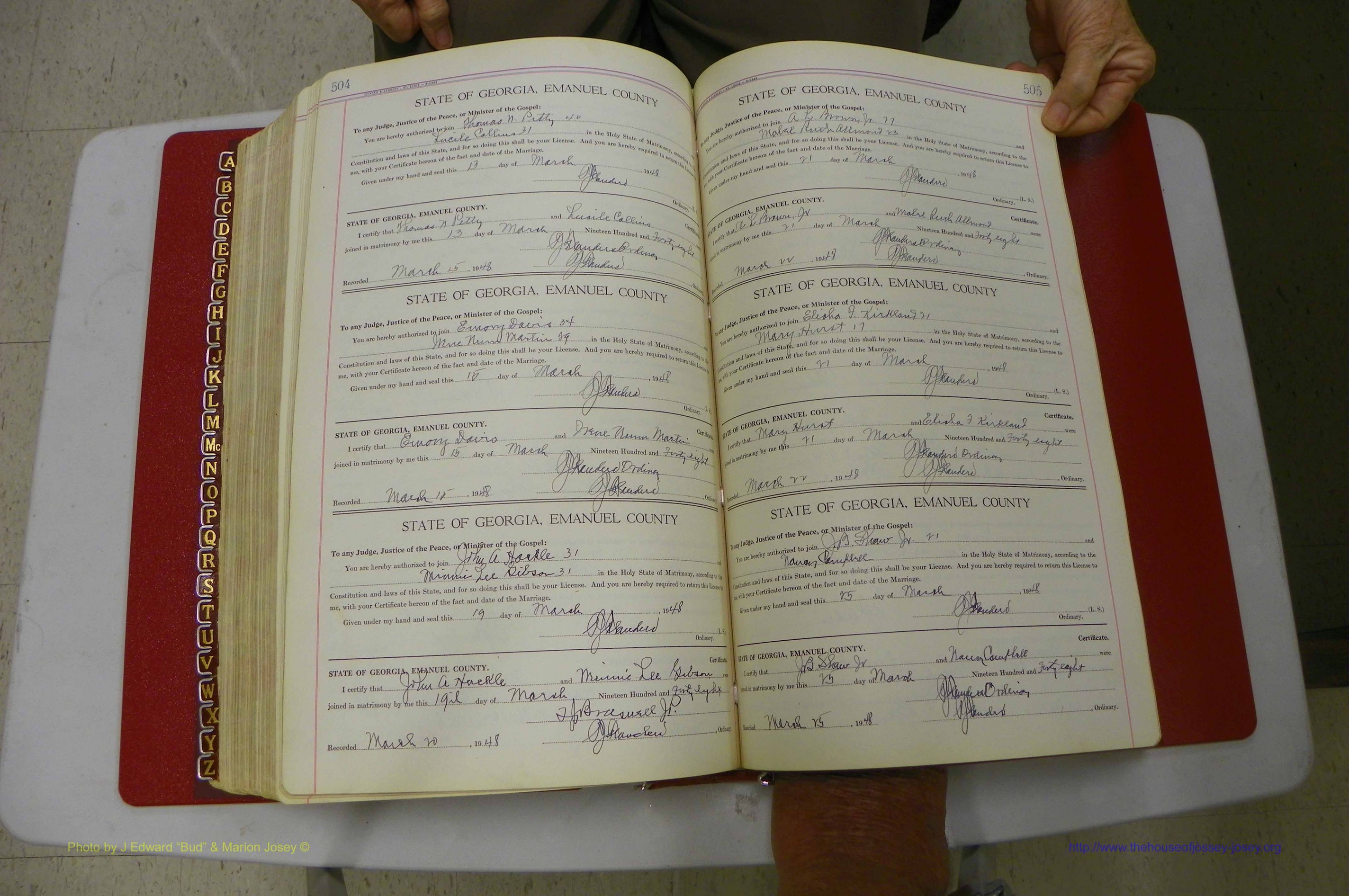 Emanuel Co, Ga, Marriages Book I, 1940 - 1949, White, P 504-505.JPG