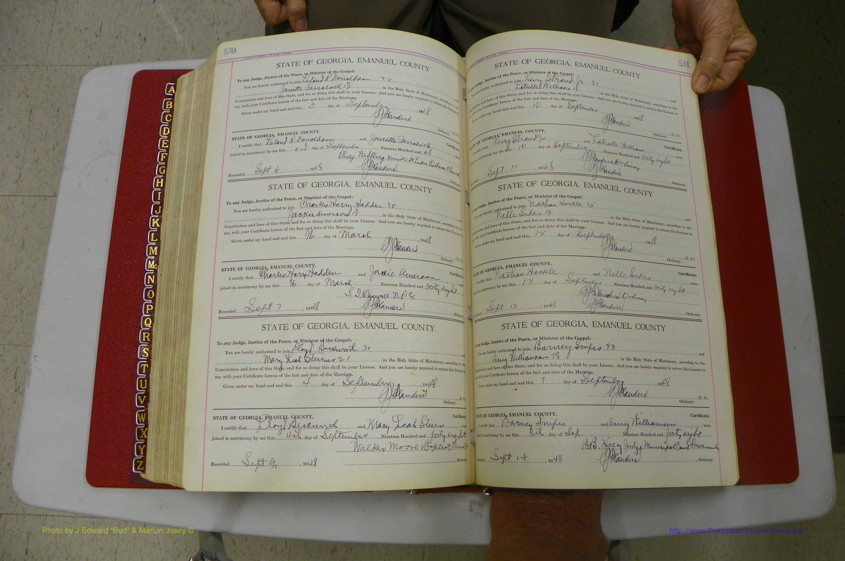 Emanuel Co, Ga, Marriages Book I, 1940 - 1949, White, P 530-531.JPG