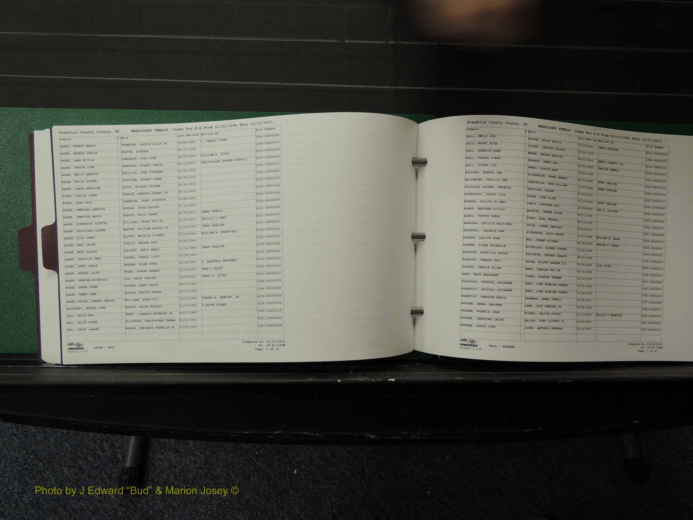 Franklin Co, NC, Marriages, Female Index, A-Z, 1994-2011 (108).JPG