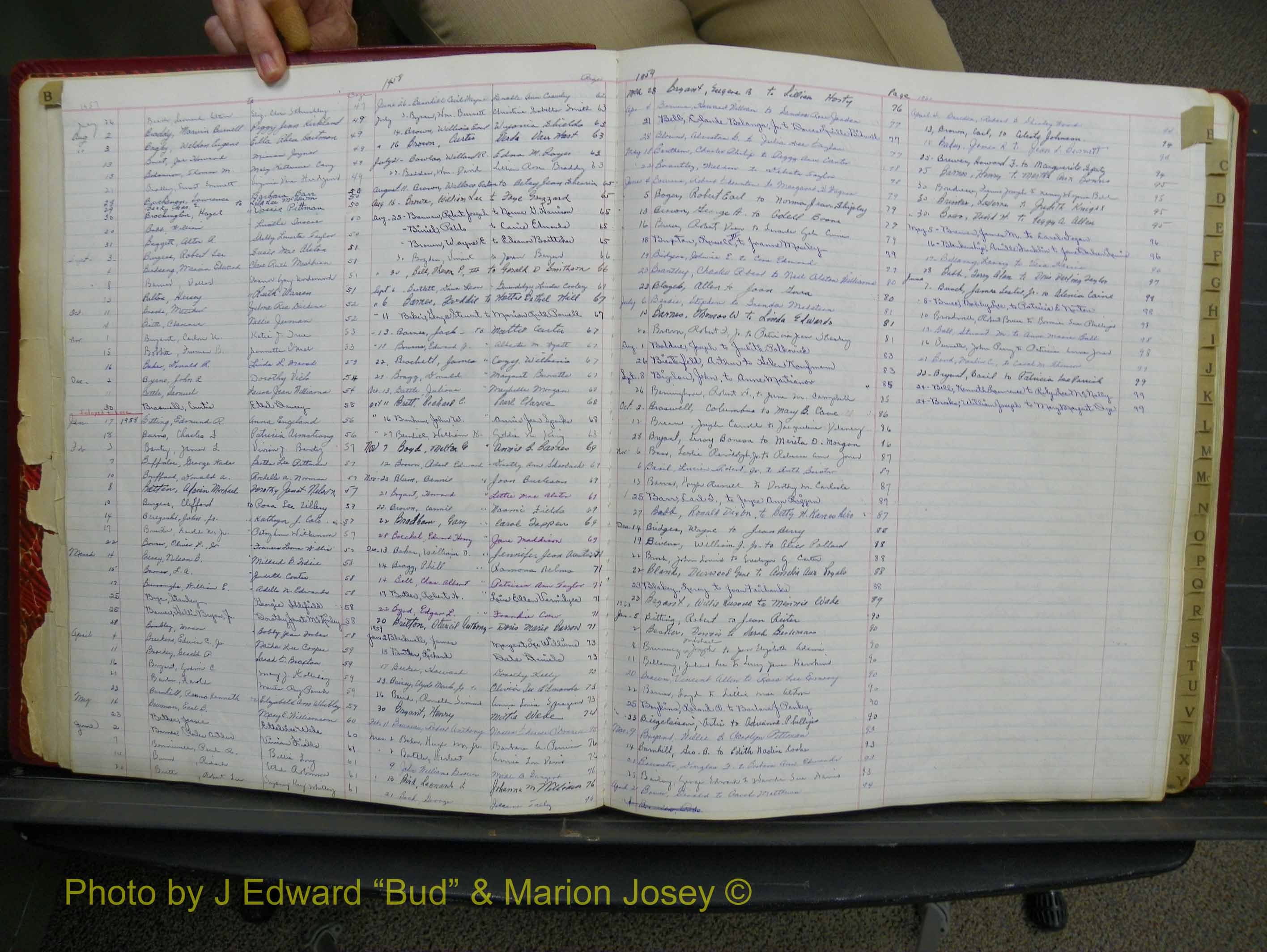 Halifax Marriage Book 14, 1954-1960  Index B3.JPG