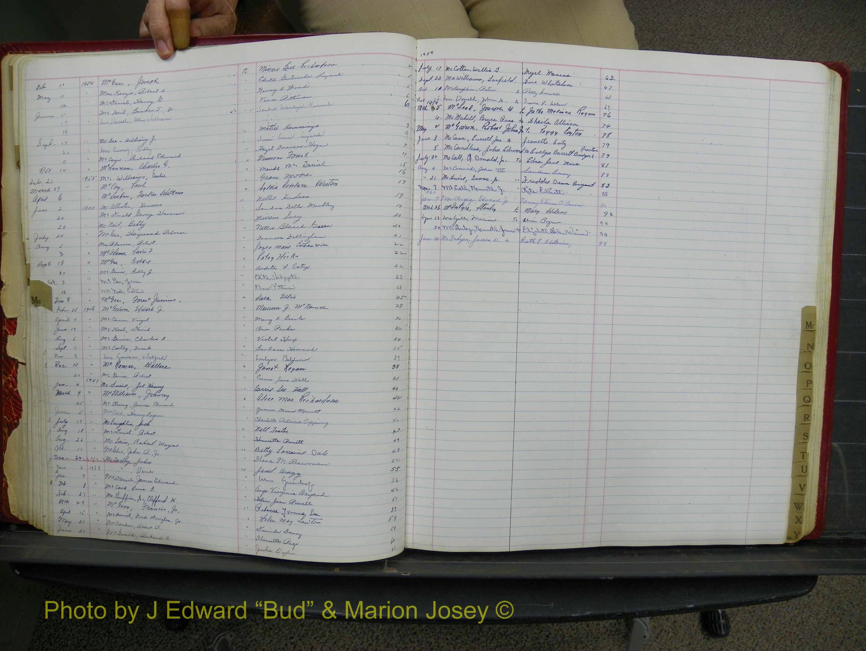Halifax Marriage Book 14, 1954-1960  Index Mc.JPG