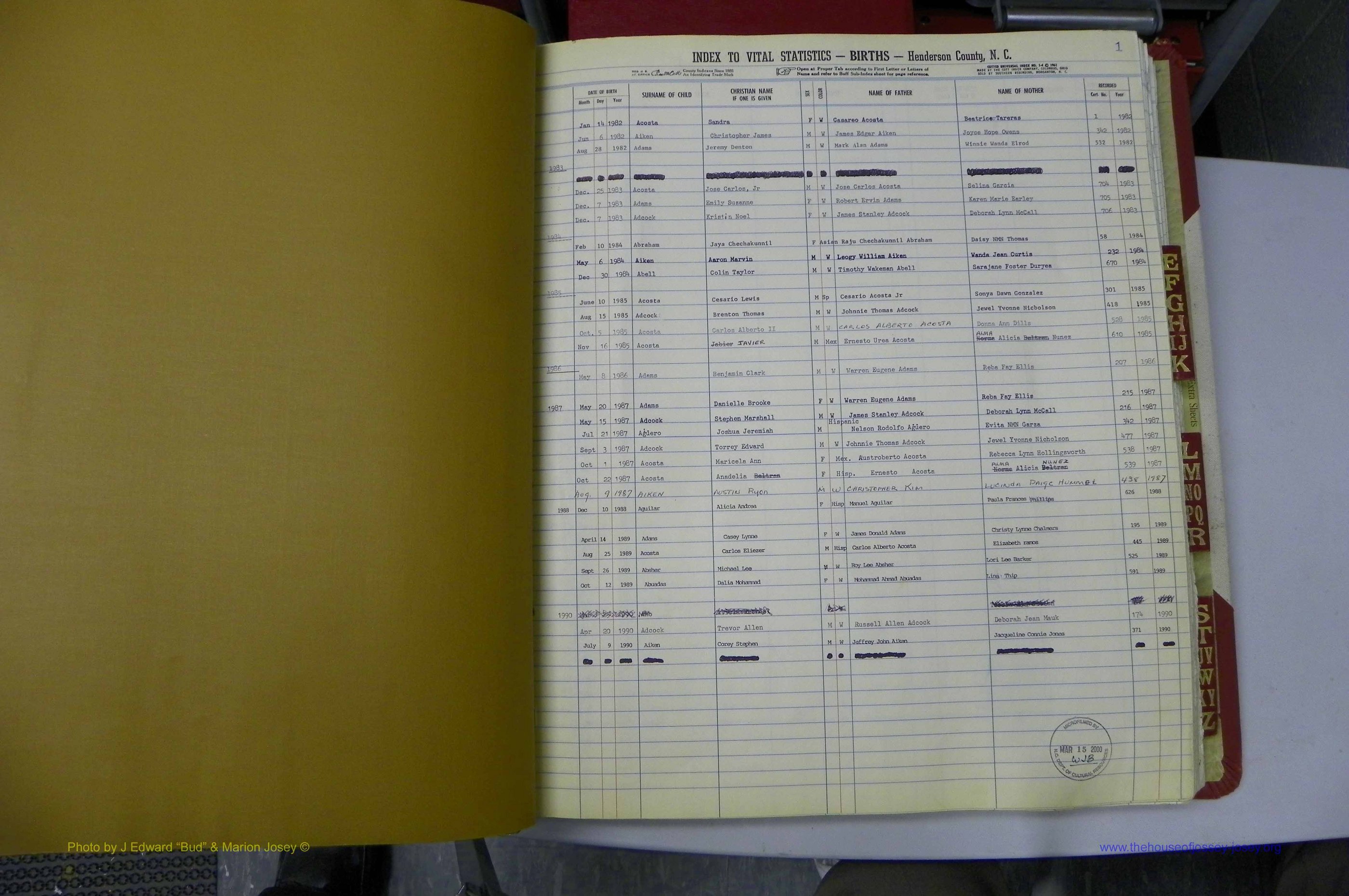 Henderson Co, NC, Births A - Z, 1982 - 1990, (003).JPG