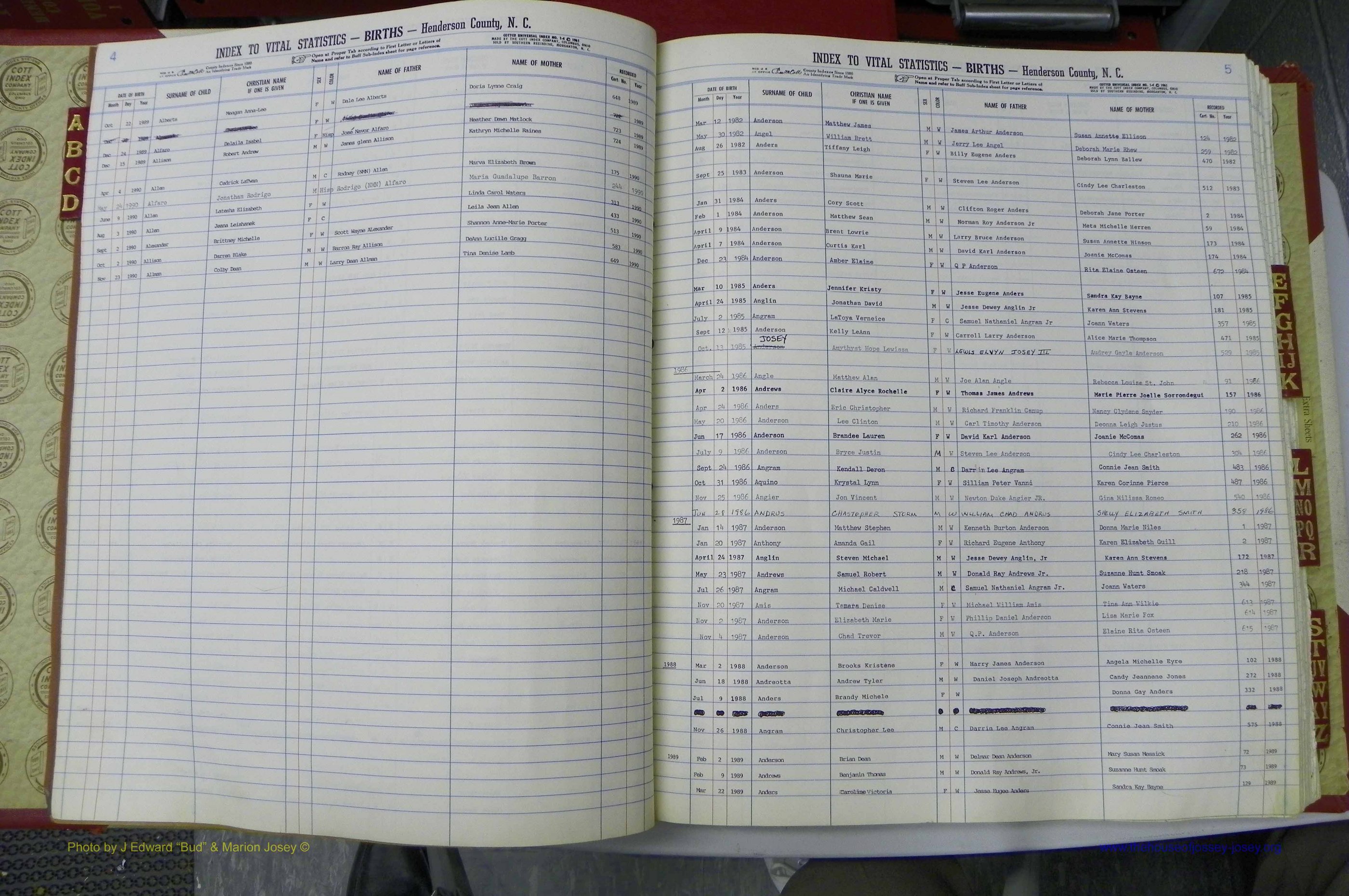 Henderson Co, NC, Births A - Z, 1982 - 1990, (005).JPG