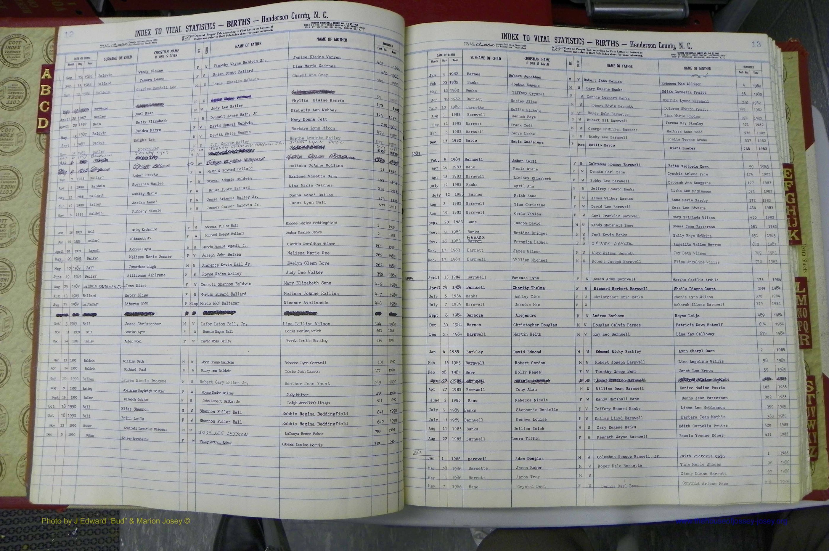 Henderson Co, NC, Births A - Z, 1982 - 1990, (009).JPG