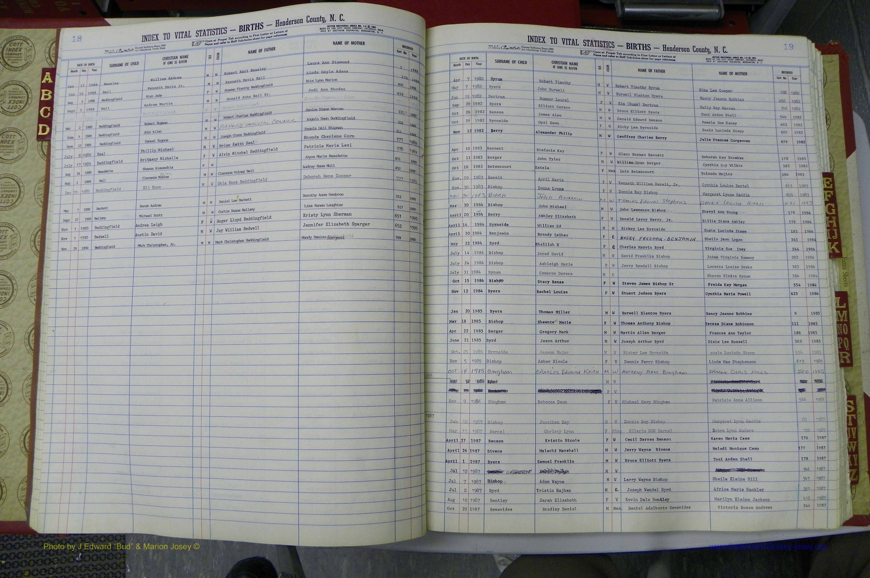 Henderson Co, NC, Births A - Z, 1982 - 1990, (012).JPG