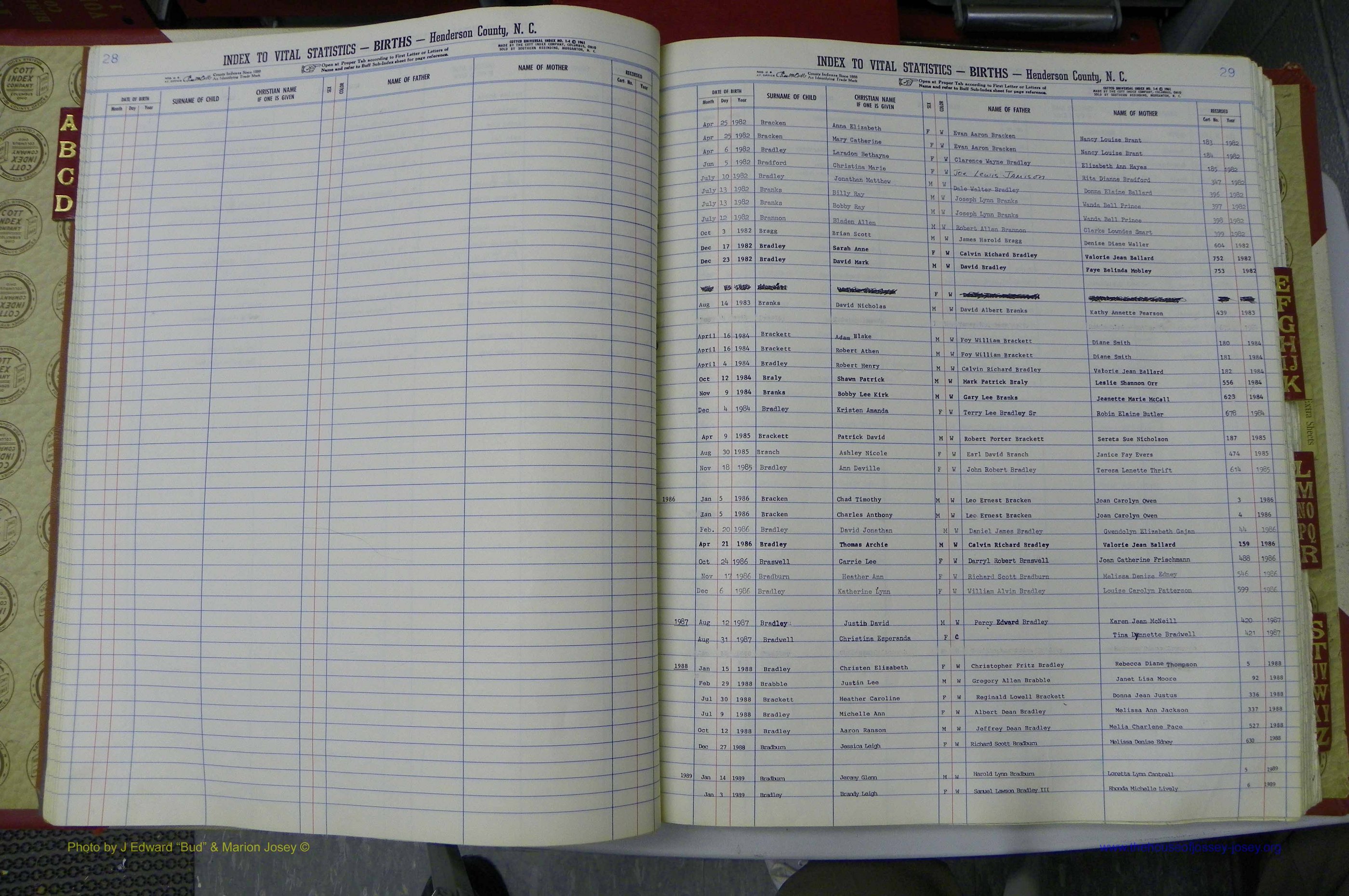 Henderson Co, NC, Births A - Z, 1982 - 1990, (017).JPG