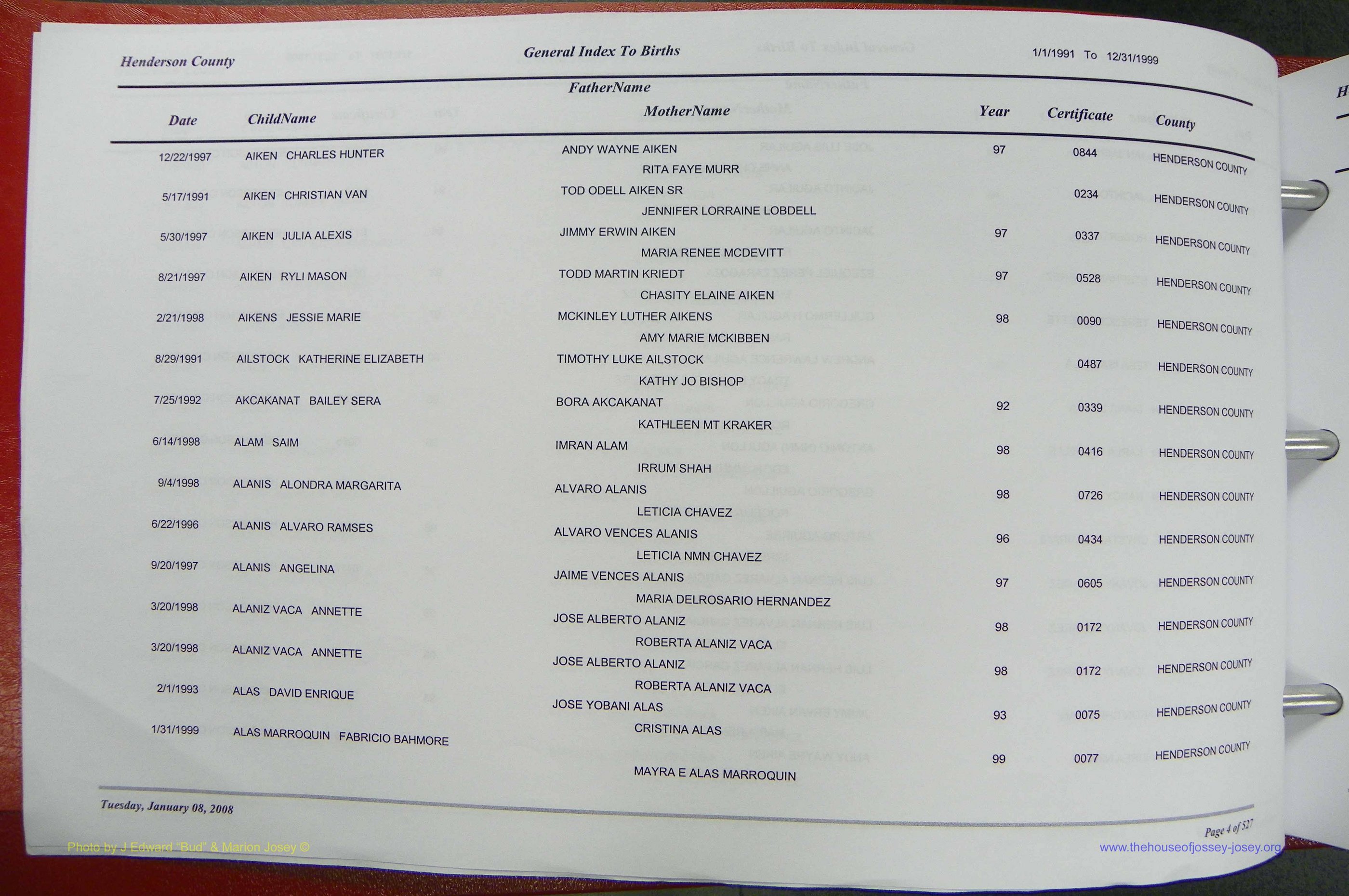 Henderson Co, NC, Births A - Z, 1991 - 1999, (005).JPG