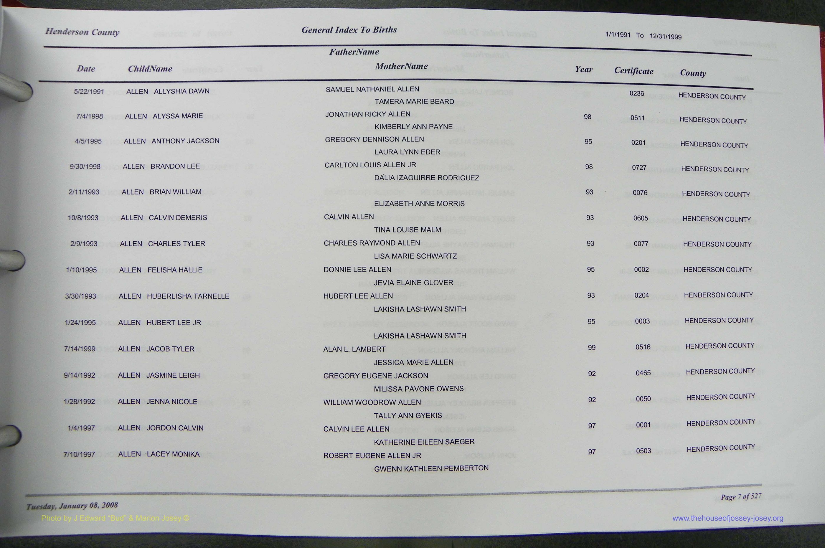 Henderson Co, NC, Births A - Z, 1991 - 1999, (008).JPG