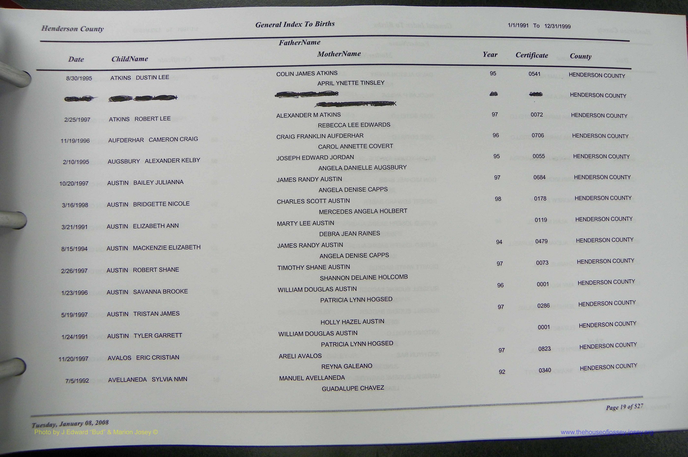 Henderson Co, NC, Births A - Z, 1991 - 1999, (020).JPG