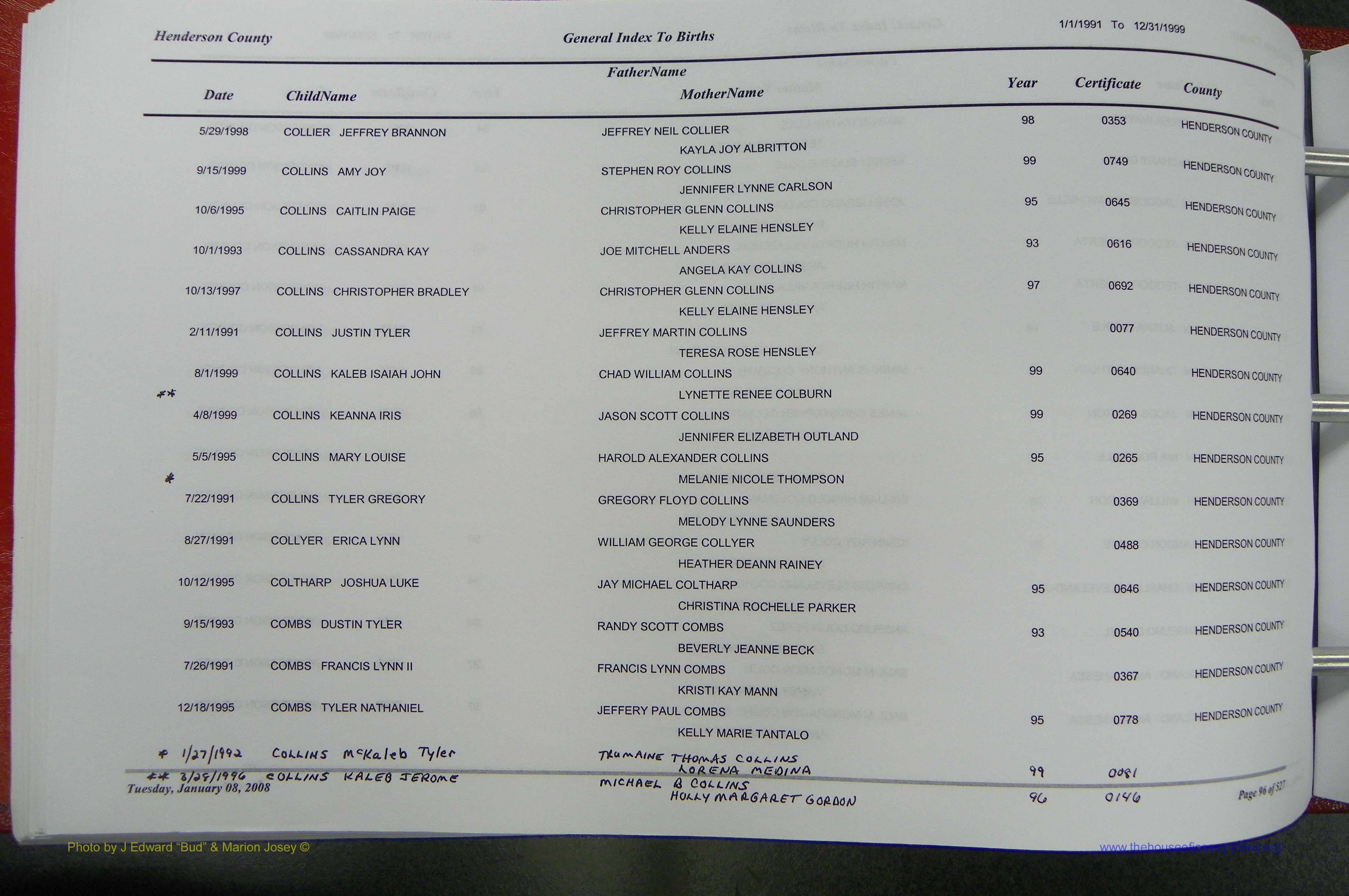 Henderson Co, NC, Births A - Z, 1991 - 1999, (097).JPG