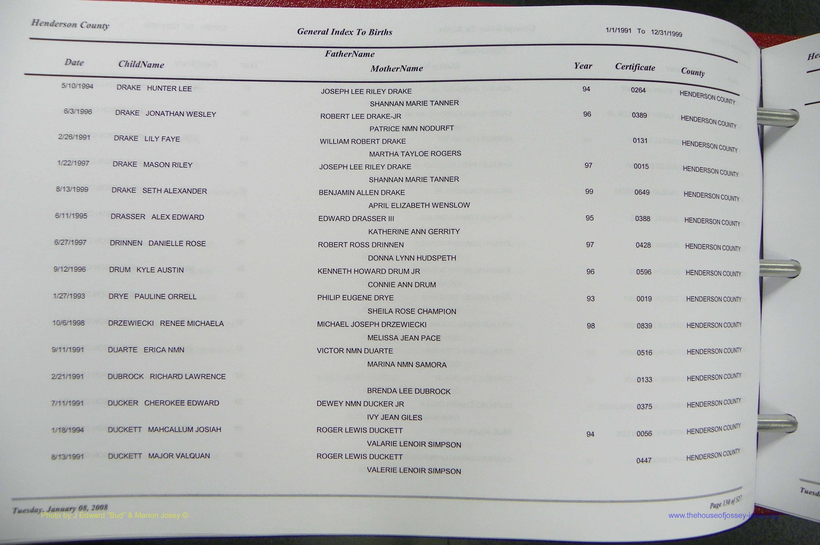 Henderson Co, NC, Births A - Z, 1991 - 1999, (130).JPG