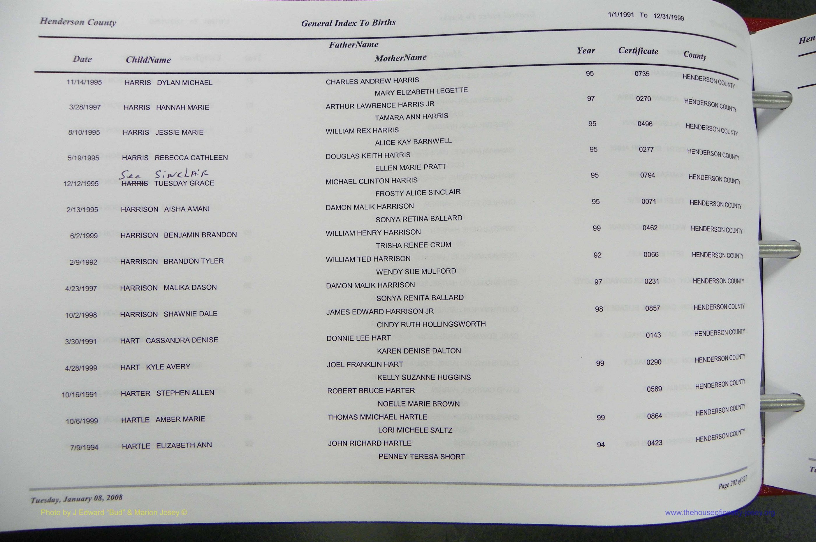 Henderson Co, NC, Births A - Z, 1991 - 1999, (202).JPG