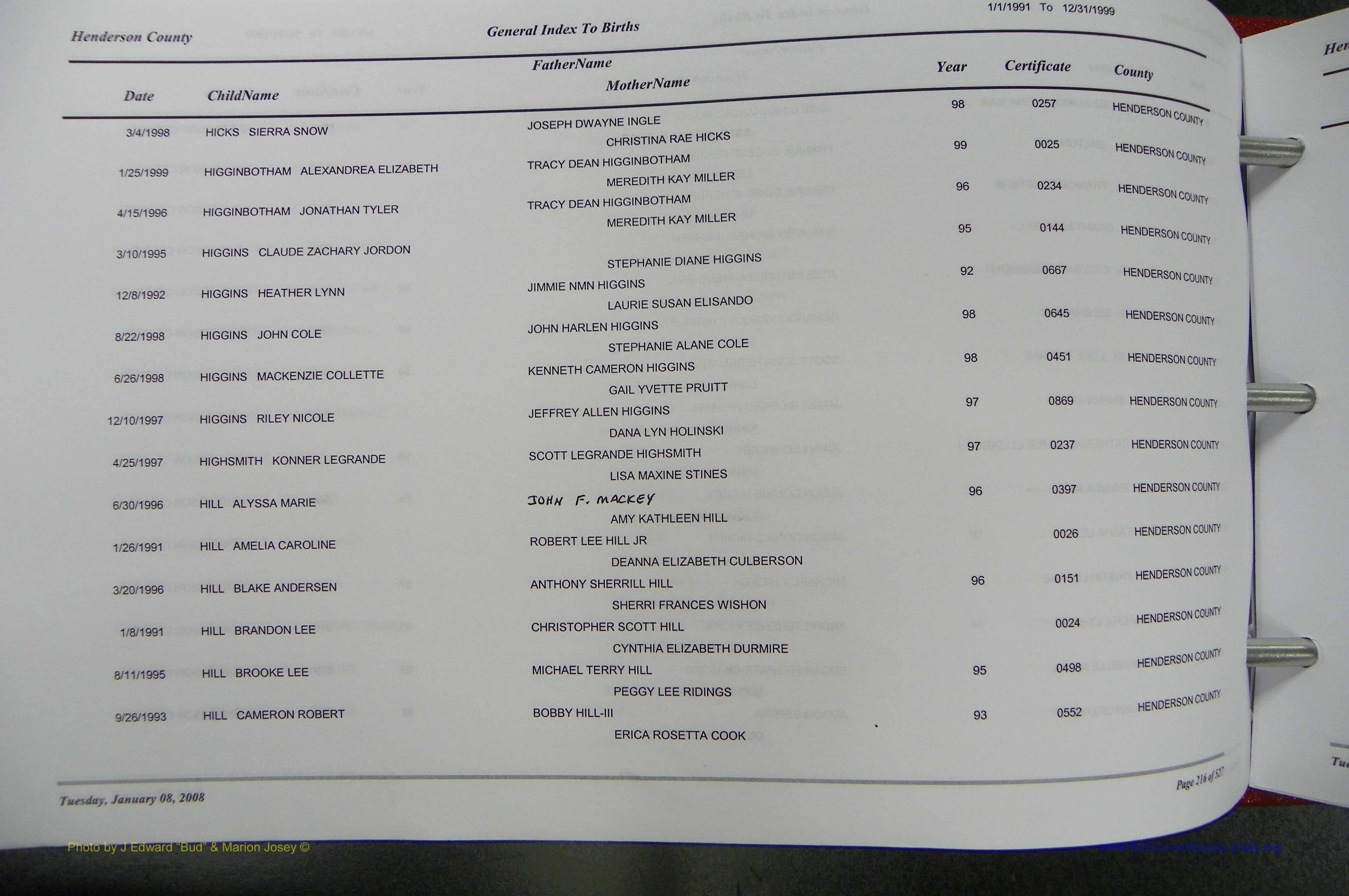 Henderson Co, NC, Births A - Z, 1991 - 1999, (215).JPG