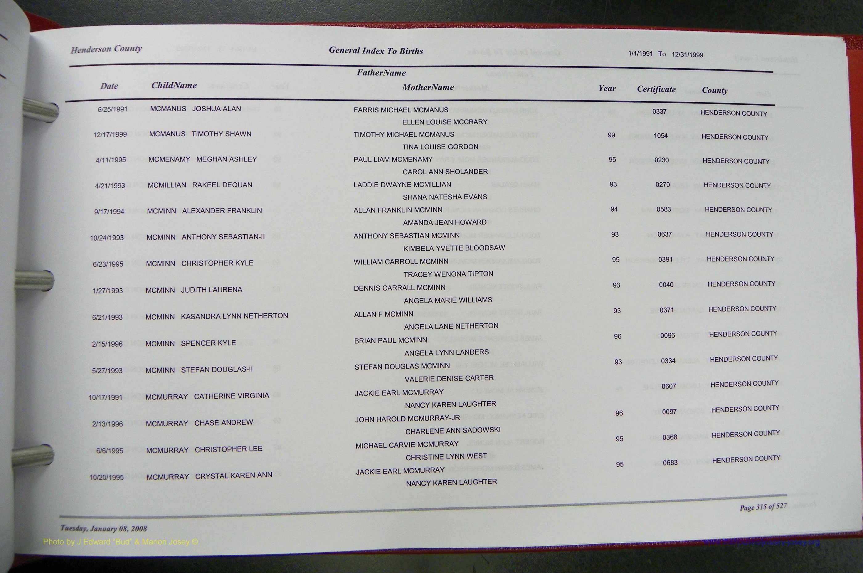 Henderson Co, NC, Births A - Z, 1991 - 1999, (315).JPG