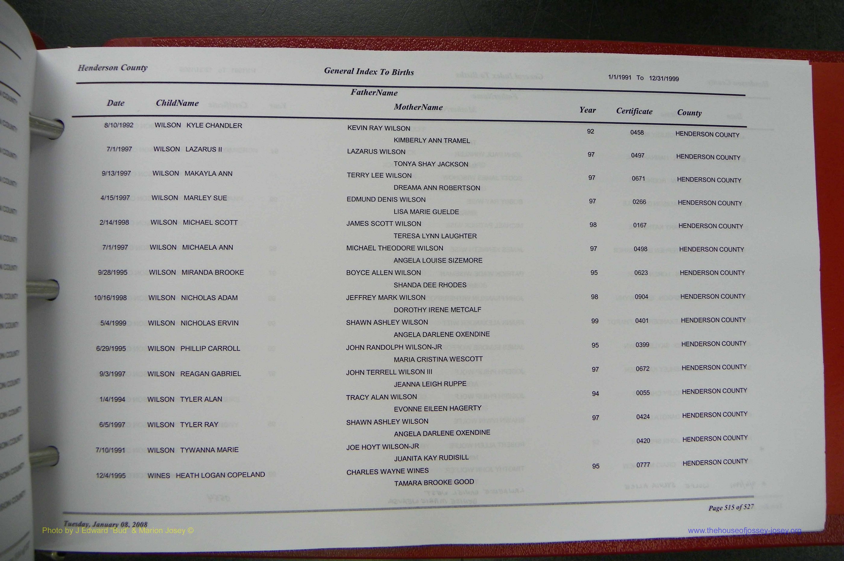 Henderson Co, NC, Births A - Z, 1991 - 1999, (516).JPG