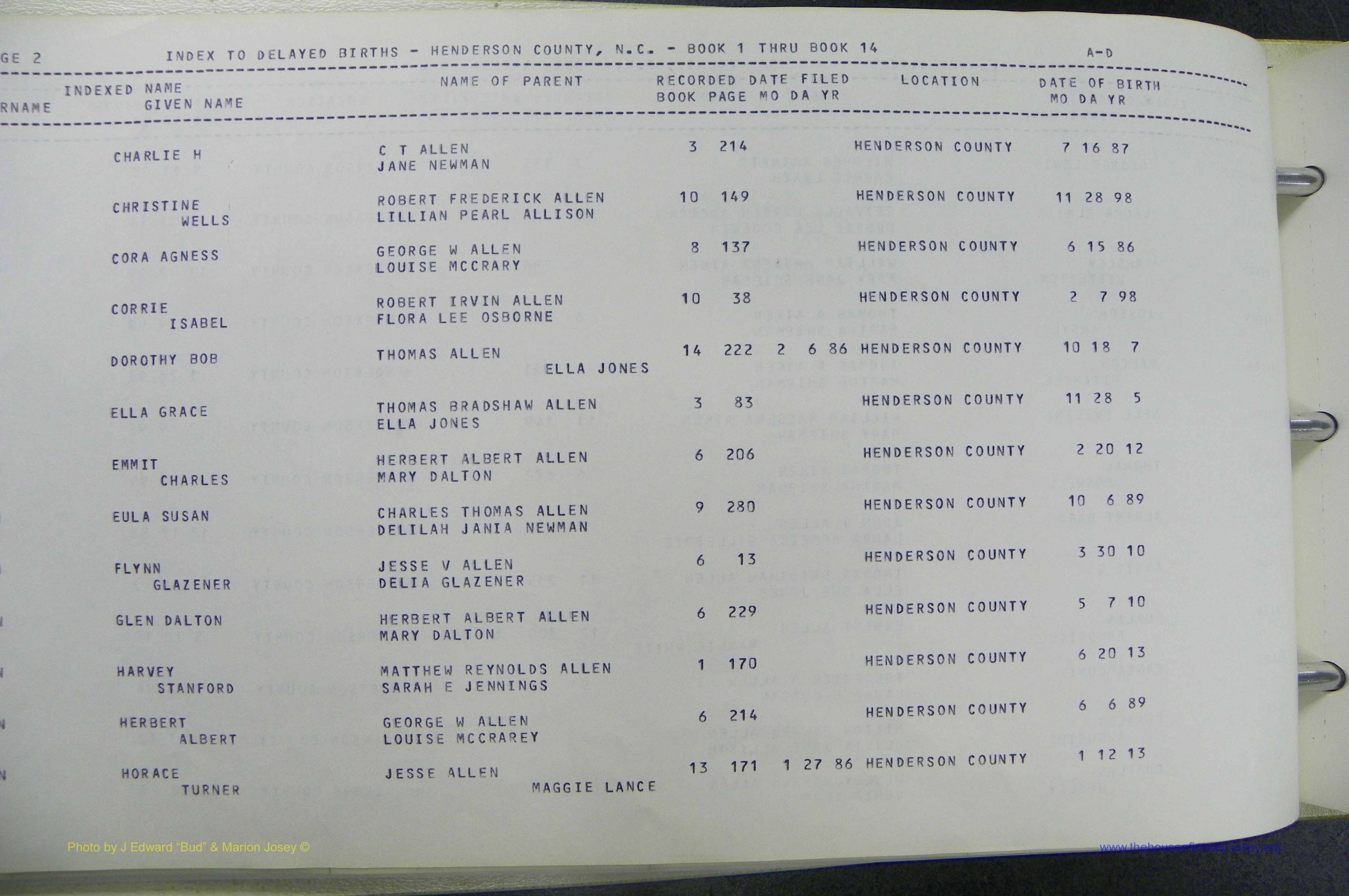 Henderson Co, NC, Births, Delayed, (005).JPG