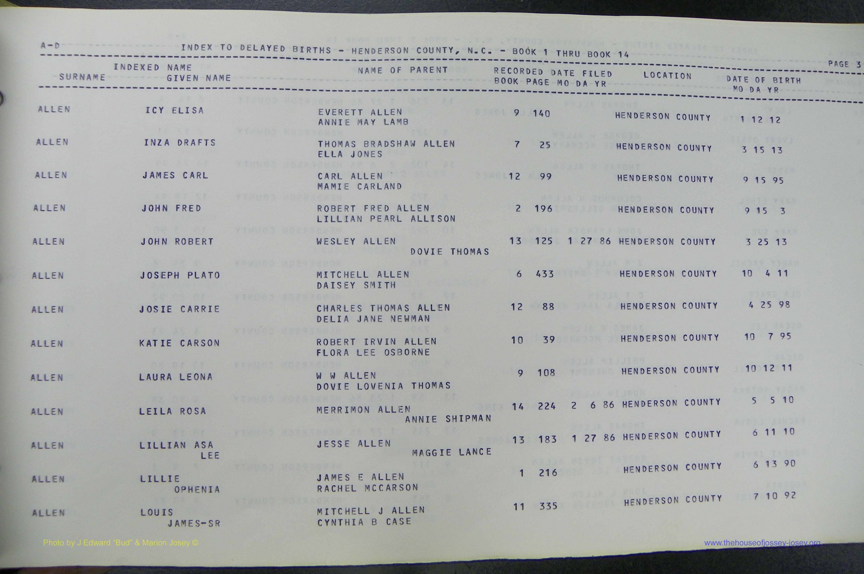 Henderson Co, NC, Births, Delayed, (006).JPG