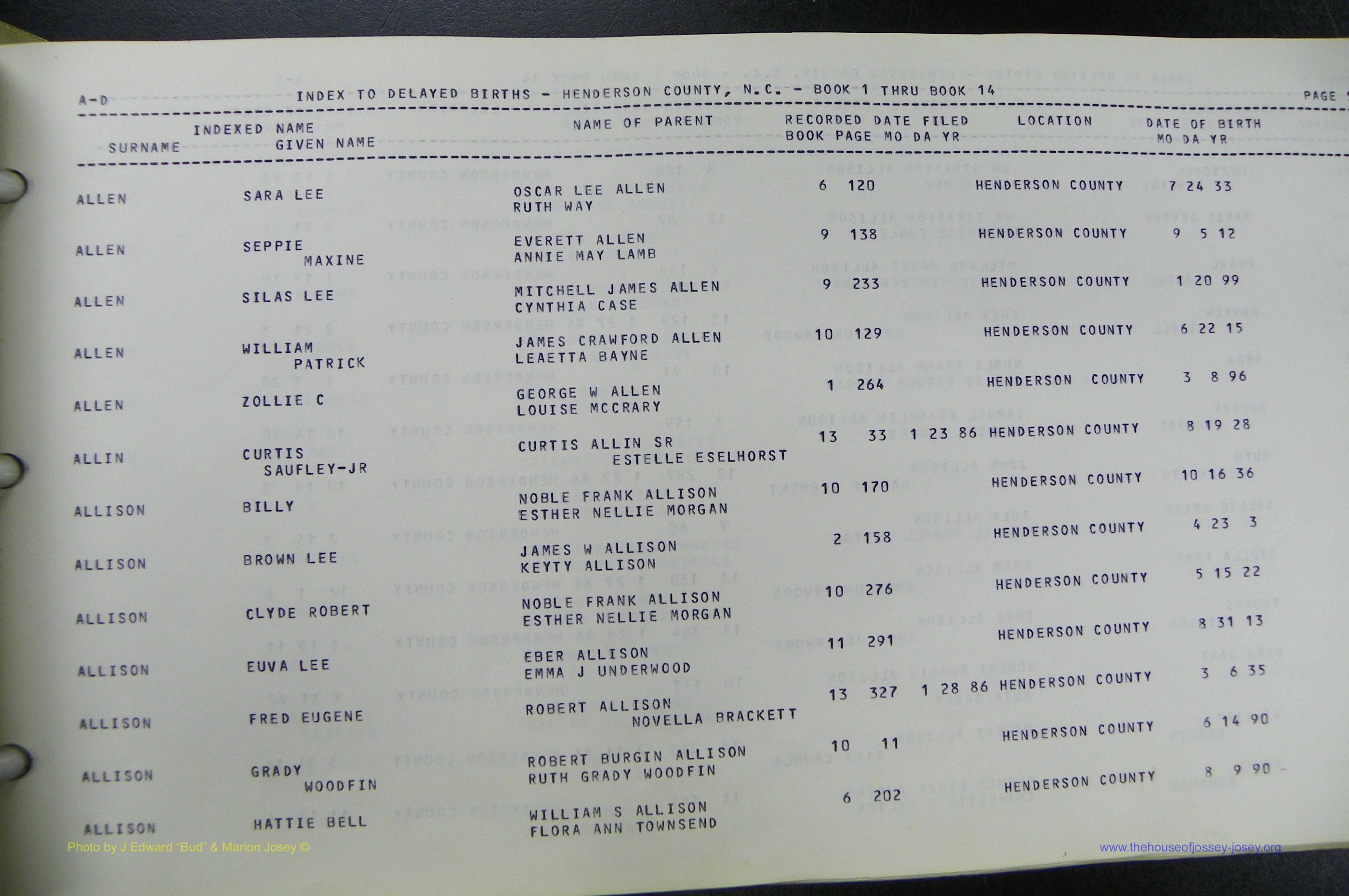 Henderson Co, NC, Births, Delayed, (008).JPG