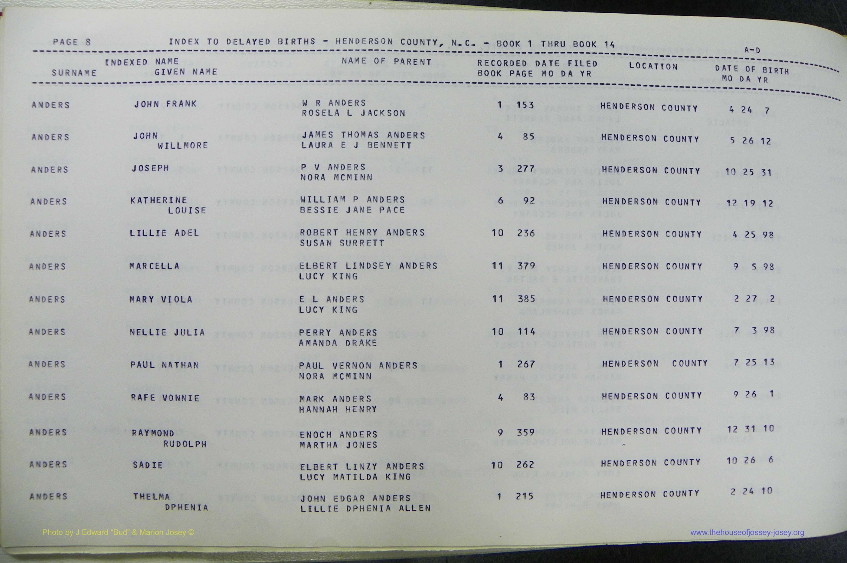 Henderson Co, NC, Births, Delayed, (011).JPG