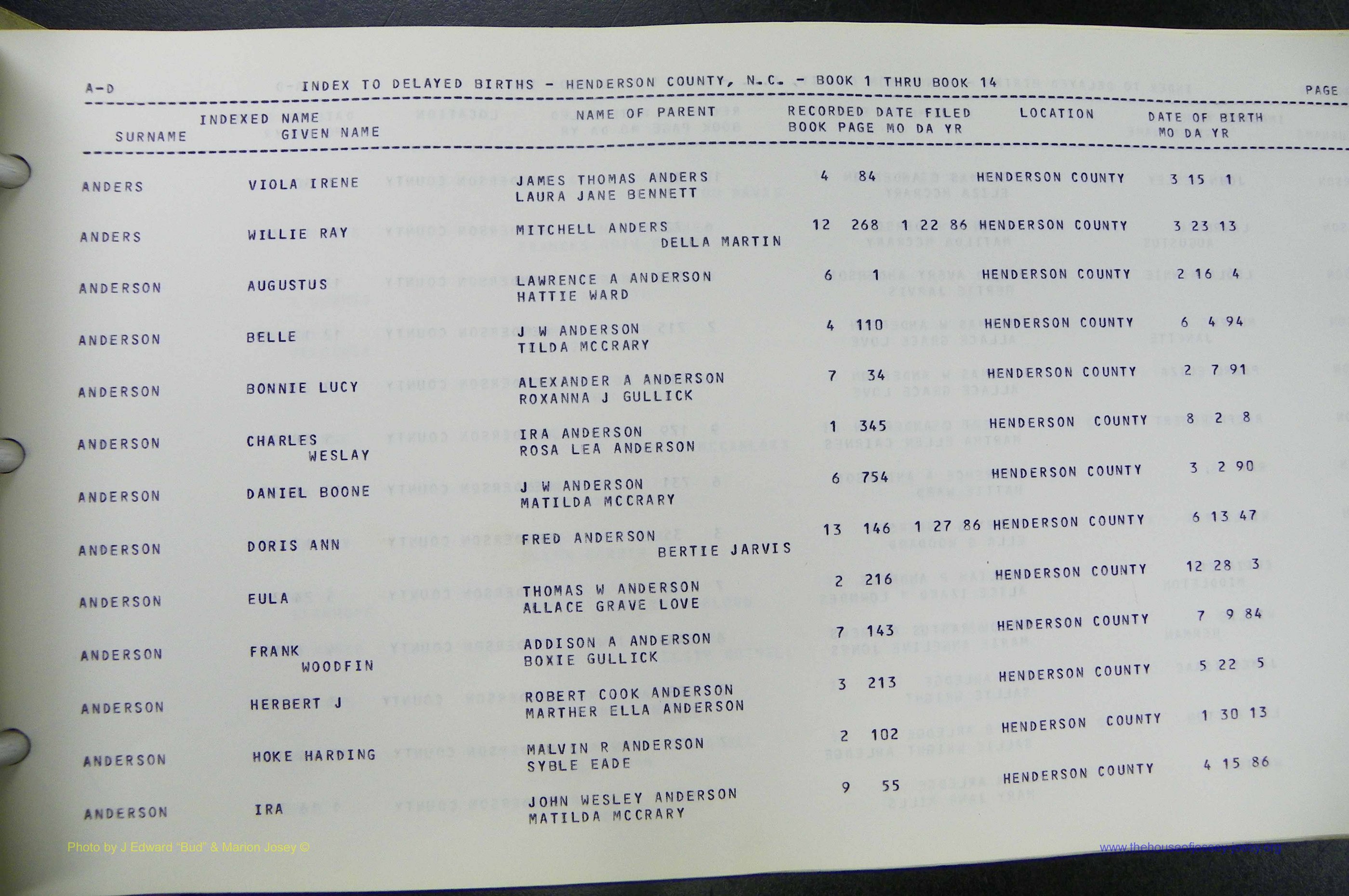 Henderson Co, NC, Births, Delayed, (012).JPG