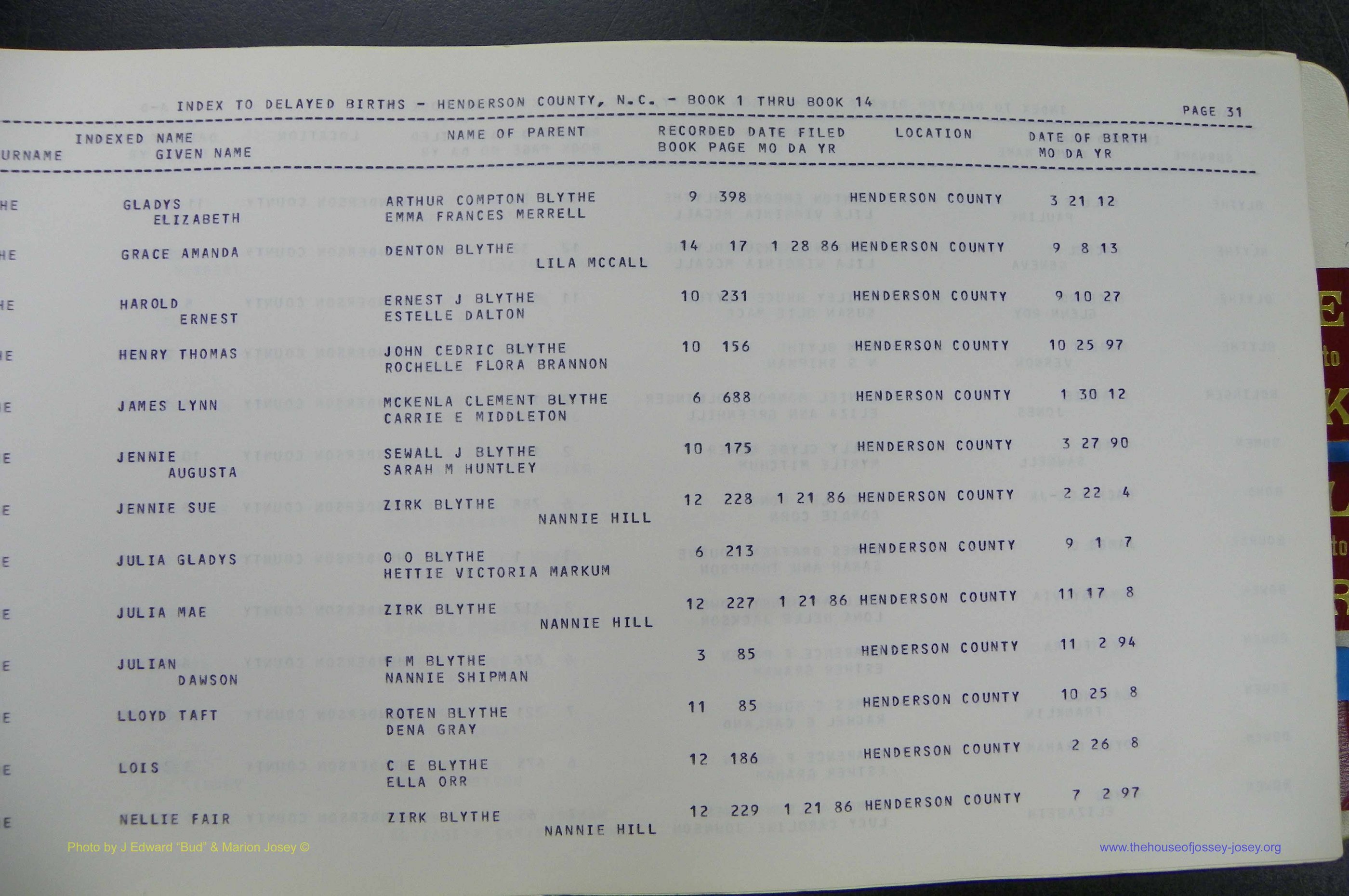 Henderson Co, NC, Births, Delayed, (034).JPG