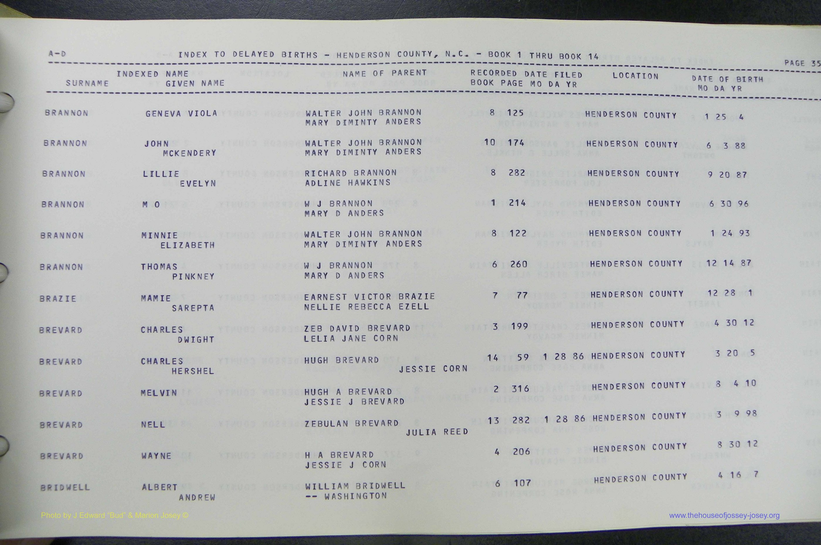 Henderson Co, NC, Births, Delayed, (038).JPG