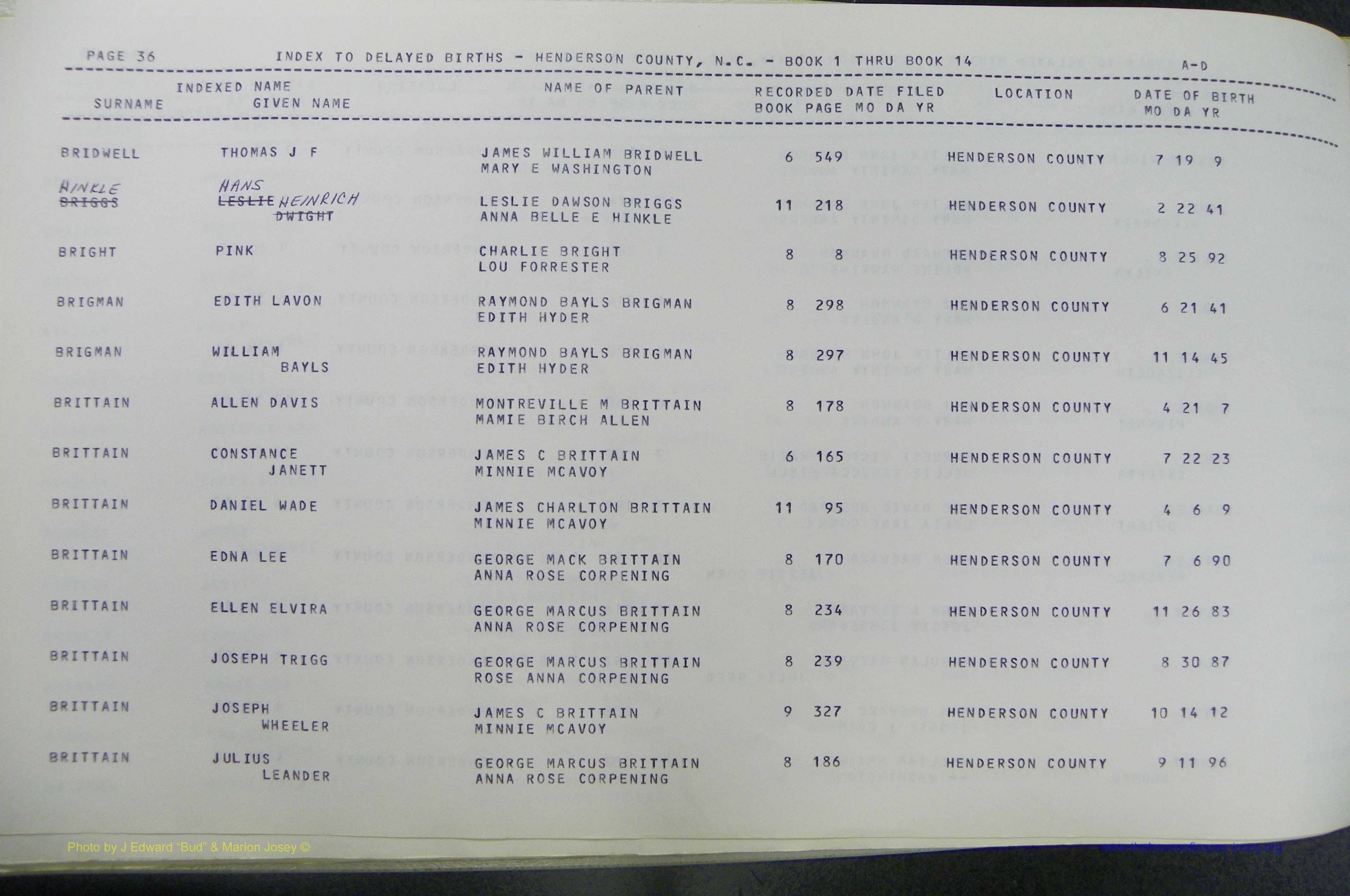 Henderson Co, NC, Births, Delayed, (039).JPG