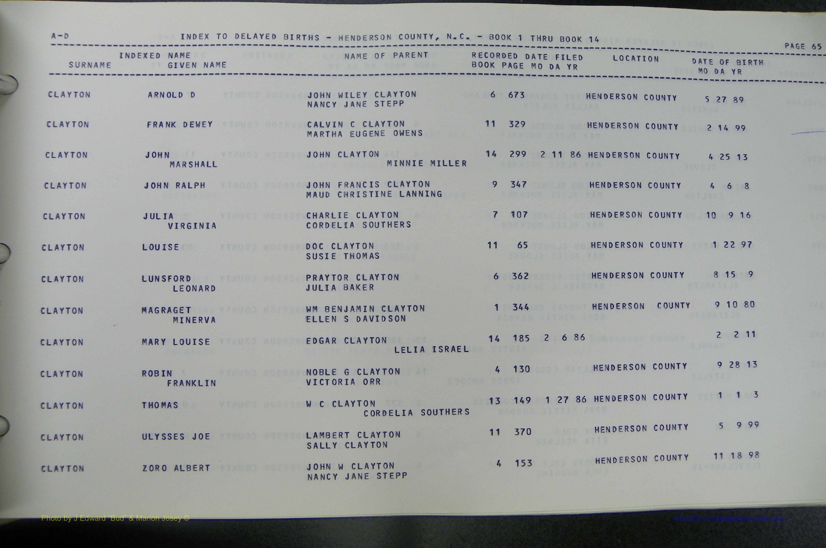 Henderson Co, NC, Births, Delayed, (068).JPG