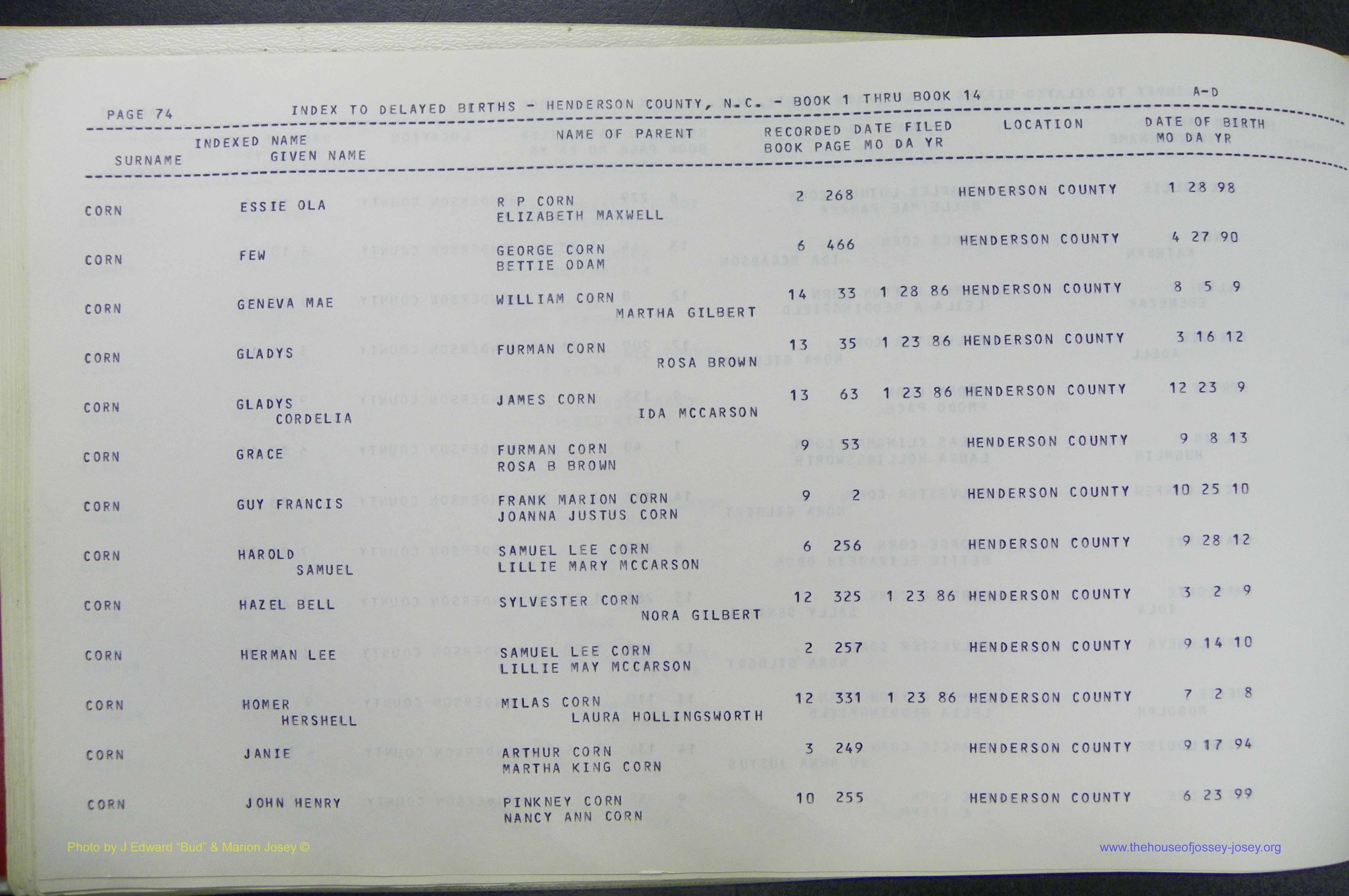 Henderson Co, NC, Births, Delayed, (077).JPG