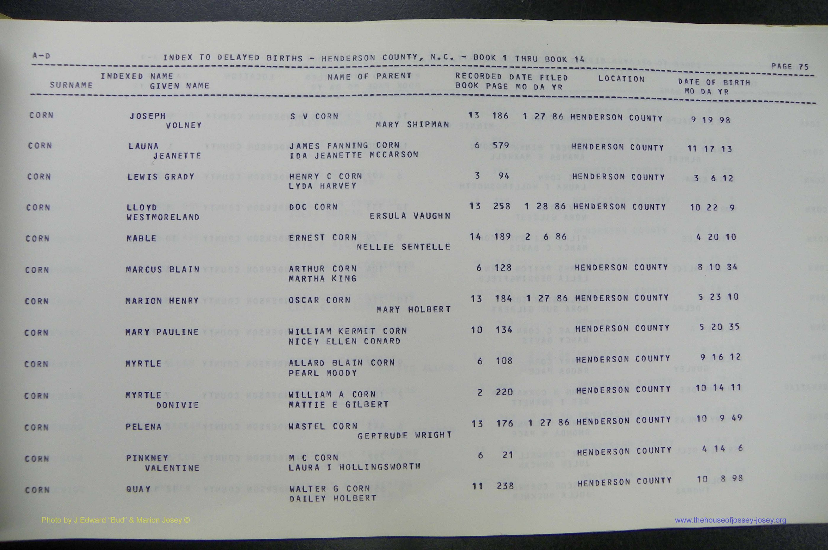 Henderson Co, NC, Births, Delayed, (078).JPG