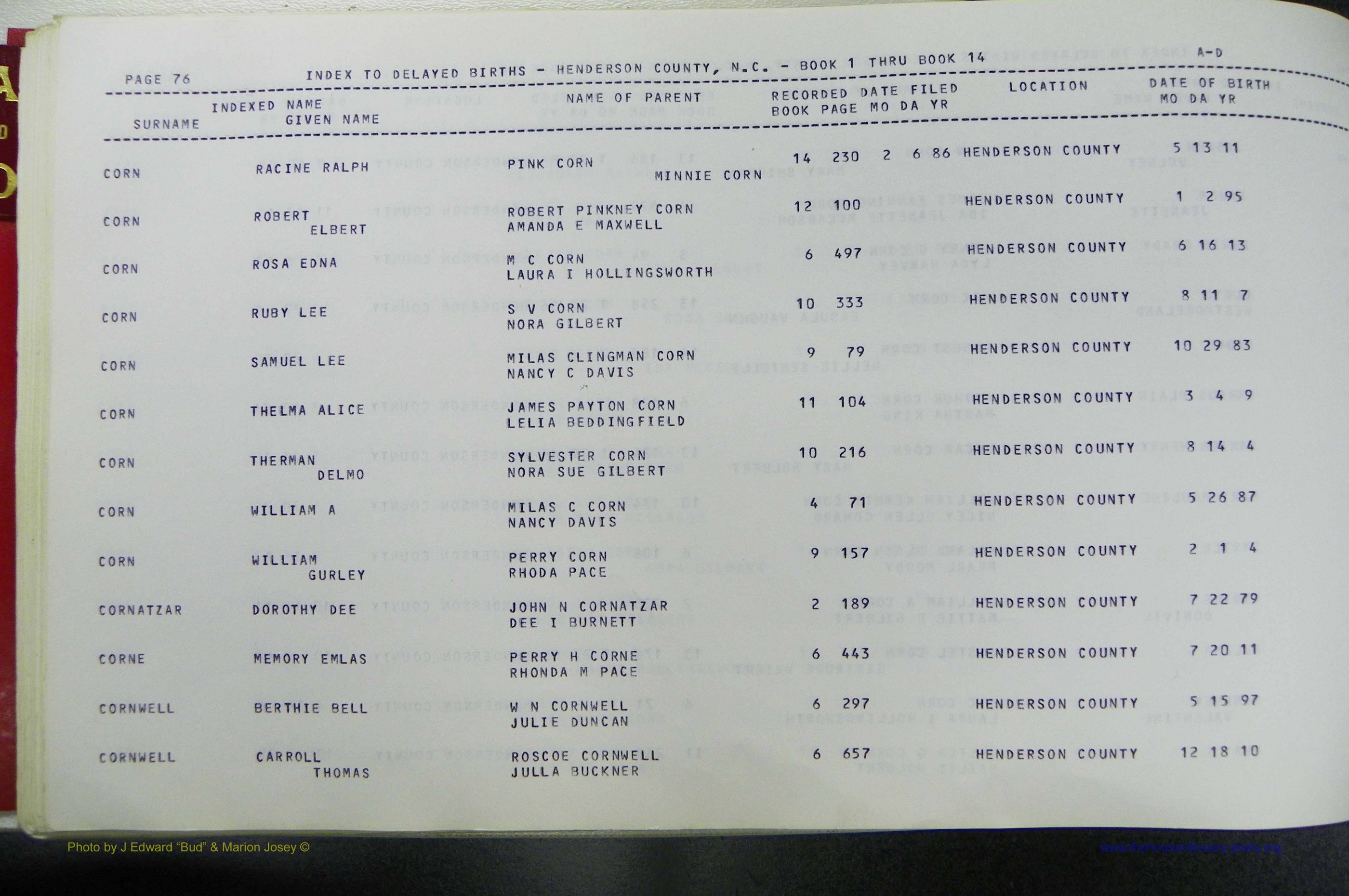 Henderson Co, NC, Births, Delayed, (079).JPG