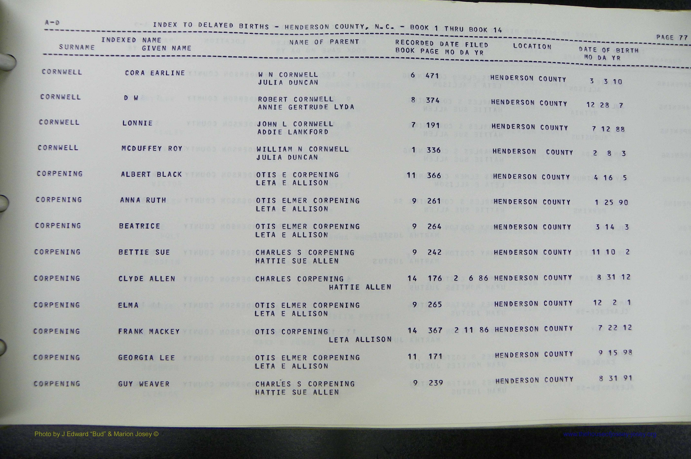 Henderson Co, NC, Births, Delayed, (080).JPG