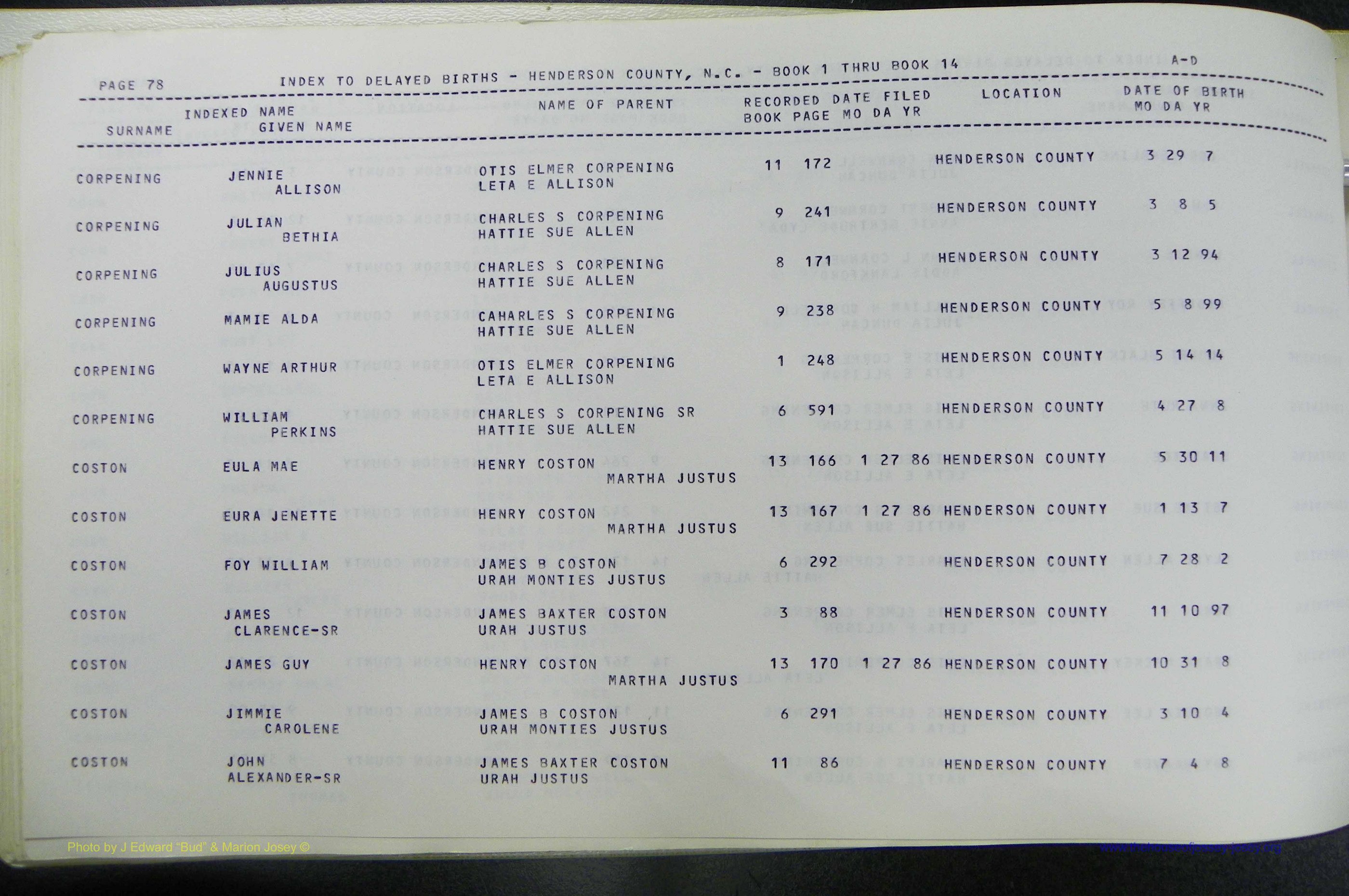 Henderson Co, NC, Births, Delayed, (081).JPG