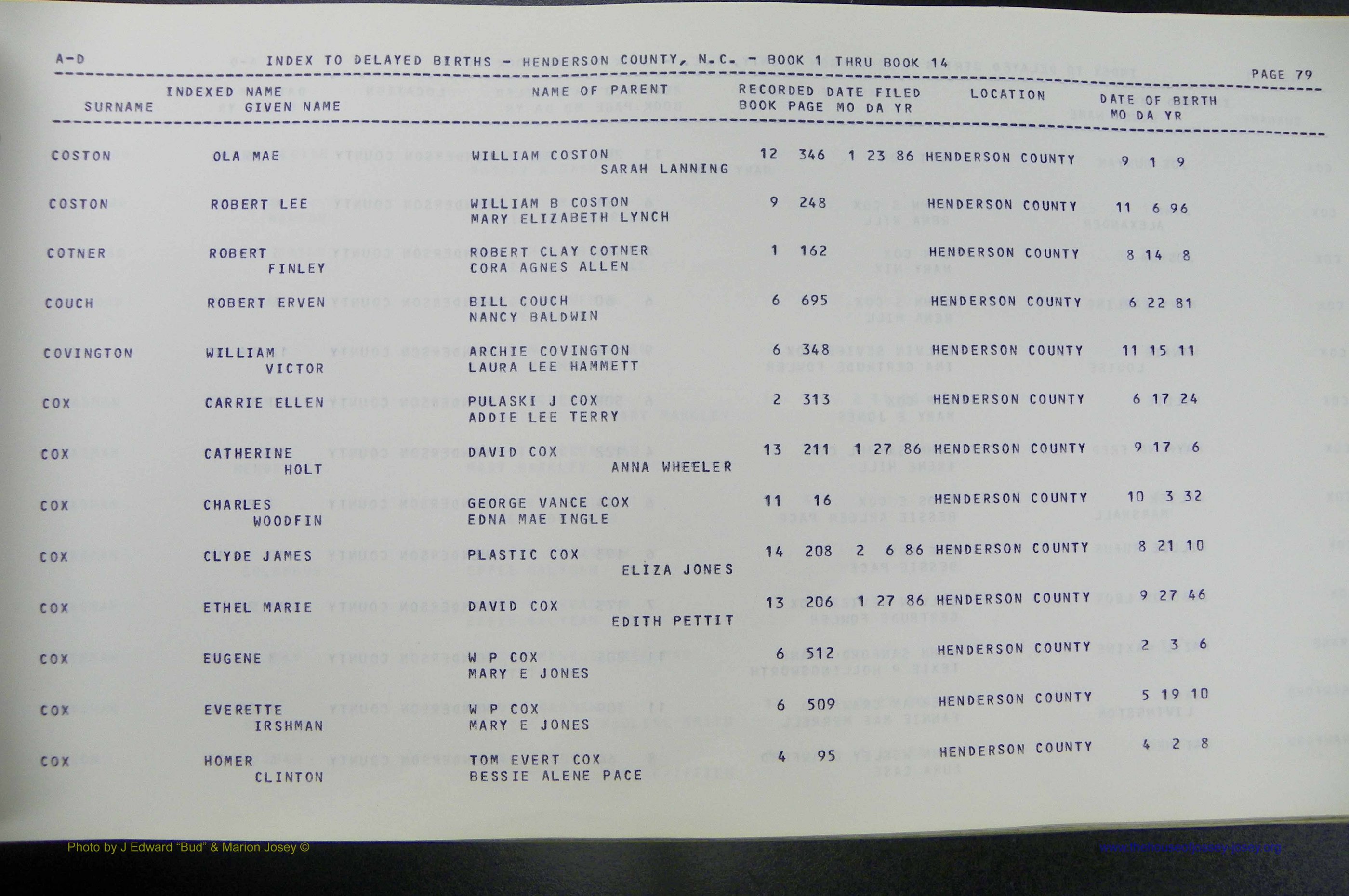 Henderson Co, NC, Births, Delayed, (082).JPG