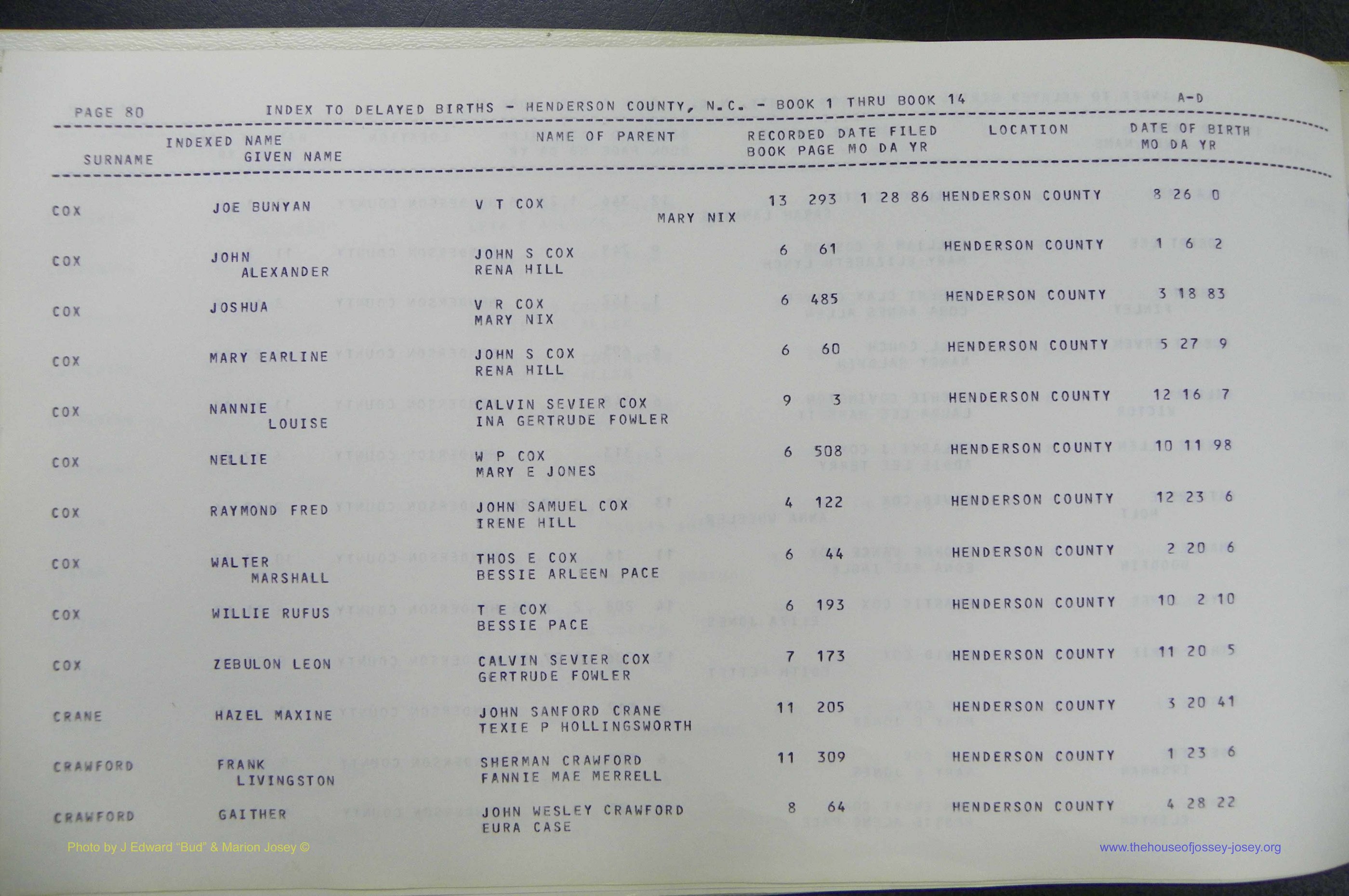 Henderson Co, NC, Births, Delayed, (083).JPG