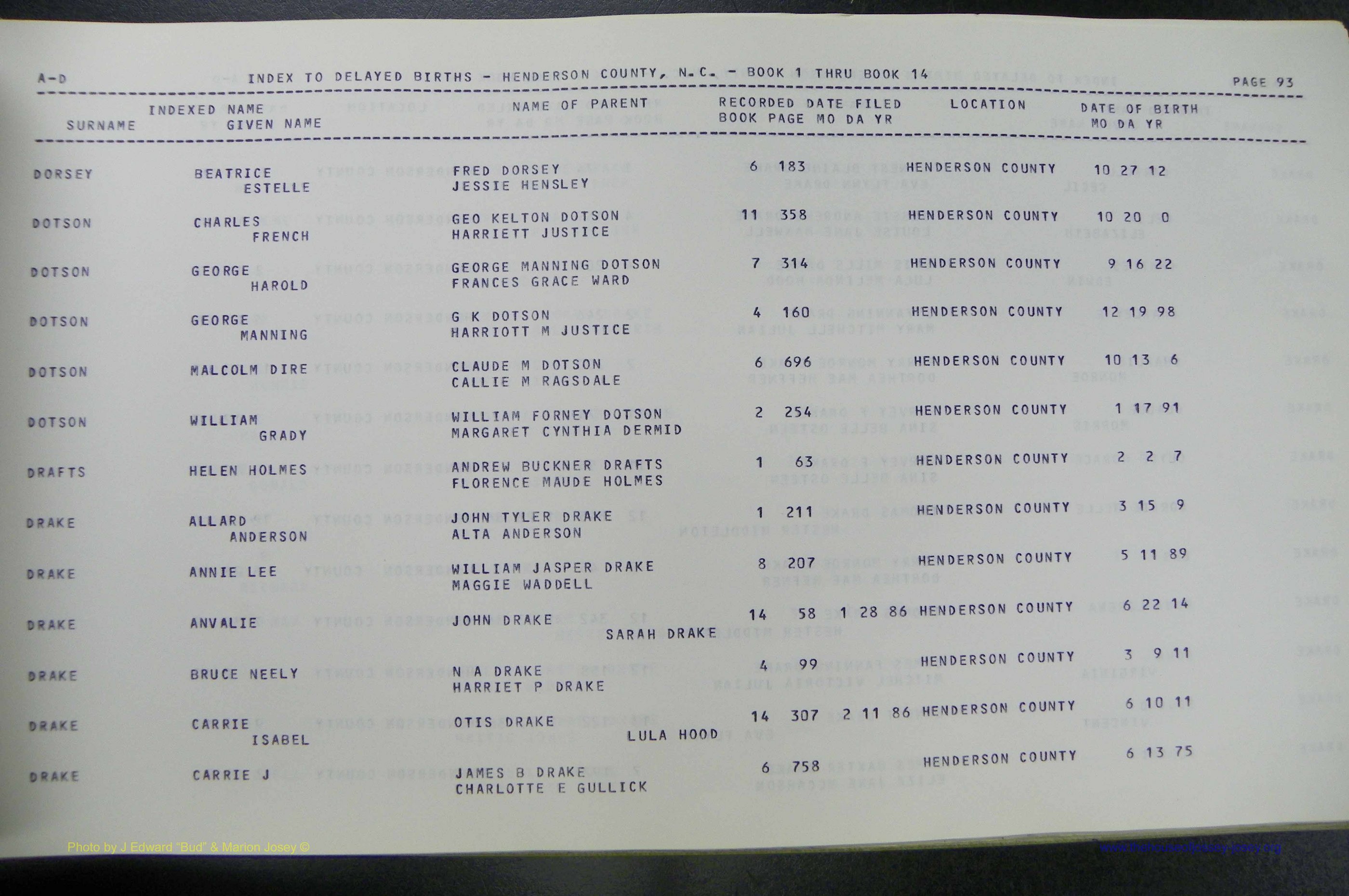 Henderson Co, NC, Births, Delayed, (096).JPG