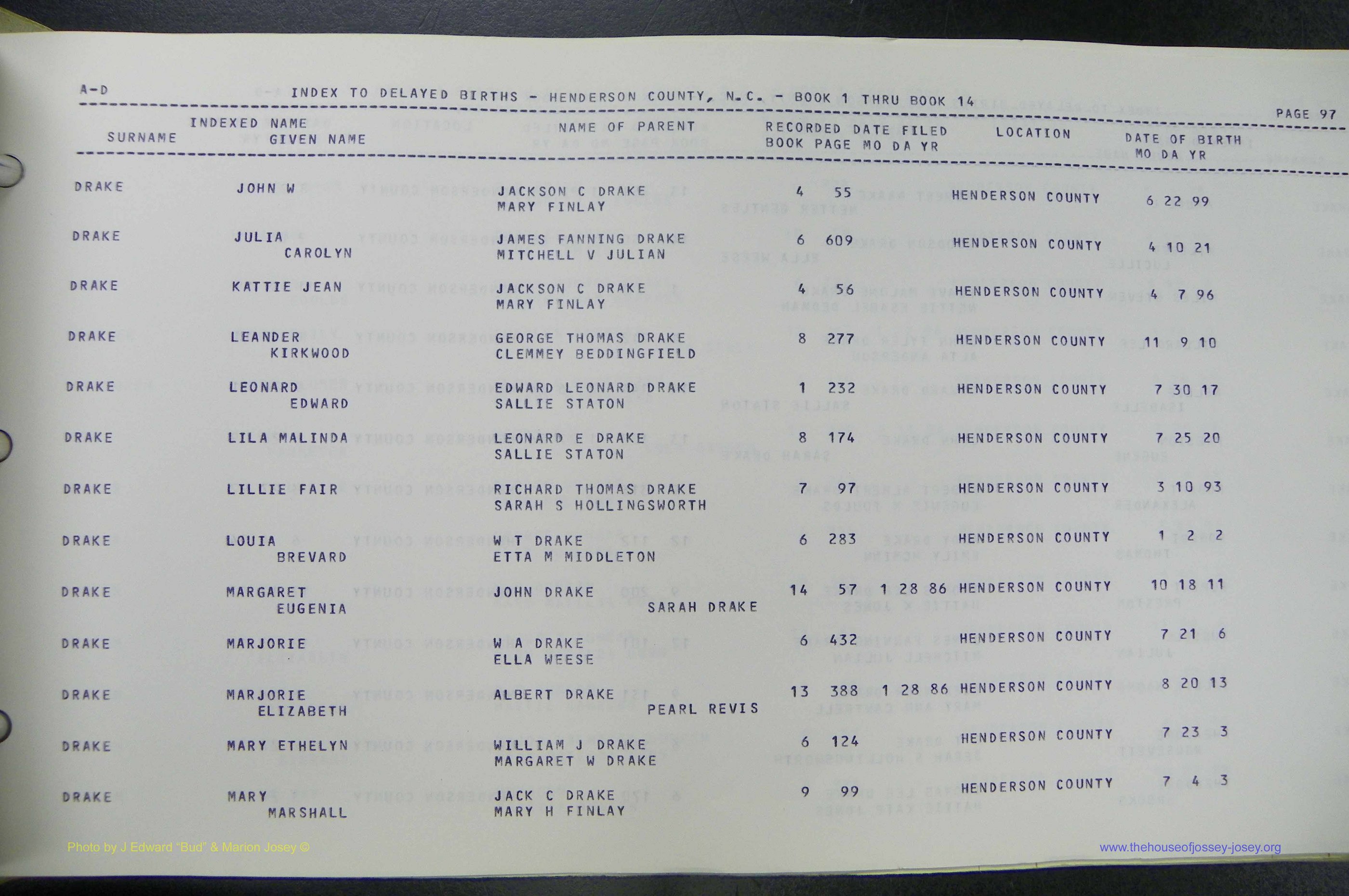 Henderson Co, NC, Births, Delayed, (100).JPG