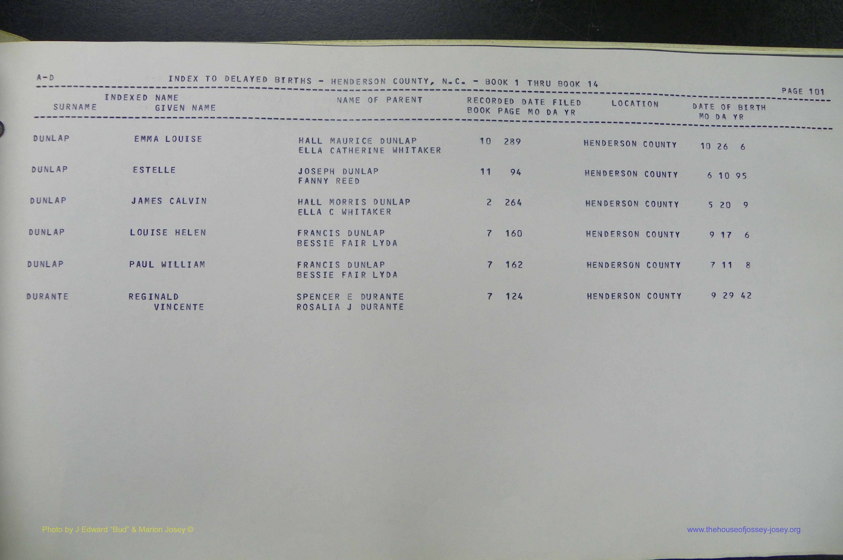 Henderson Co, NC, Births, Delayed, (104).JPG